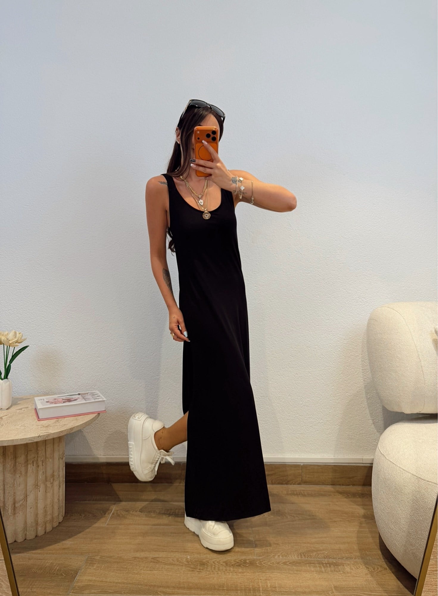 Kalın Askılı Yanları Yırtmaçlı Modal Basic Elbise