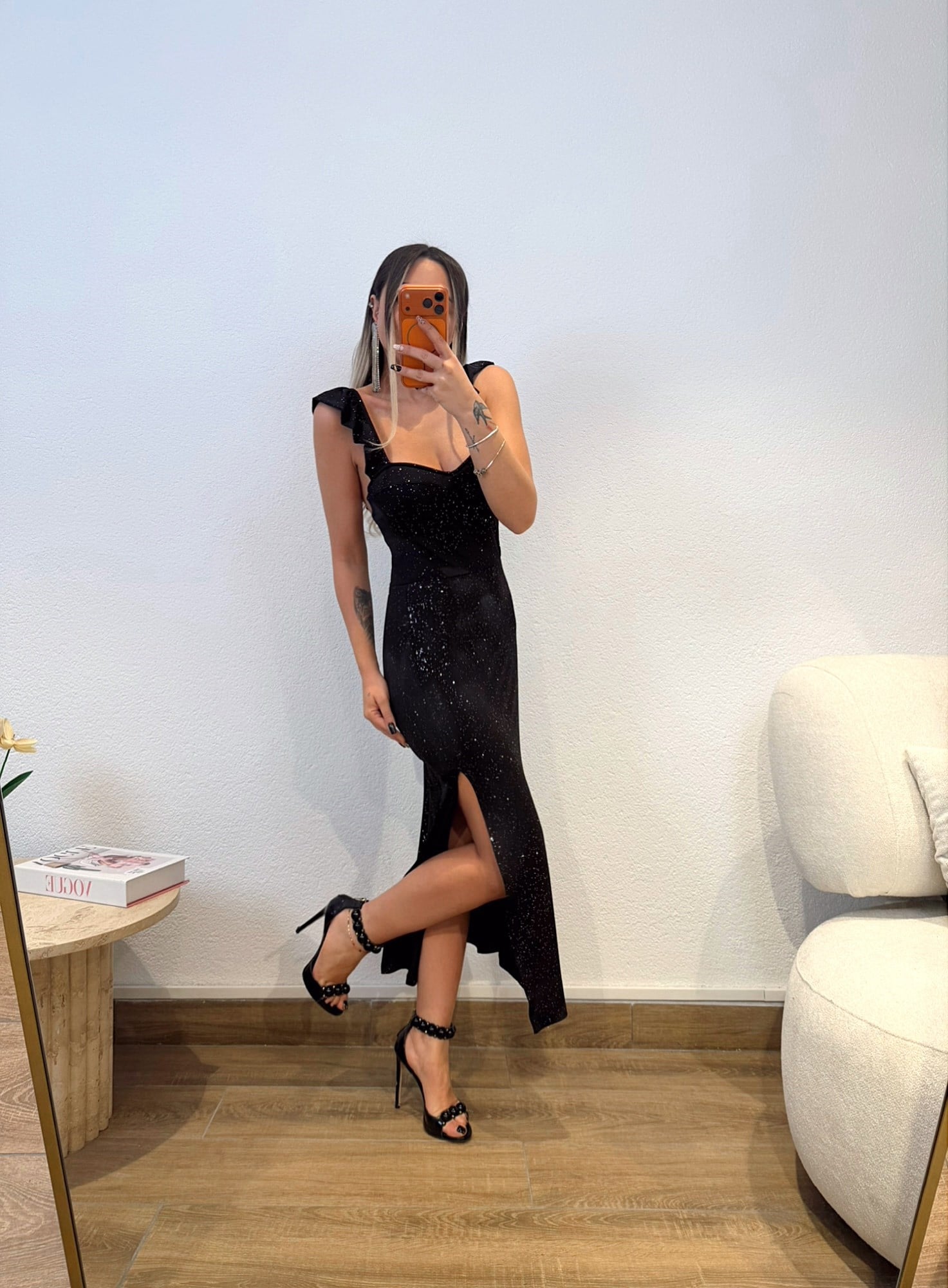 Kalp Yaka Göğüs Kuplu Simli Midi Boy Elbise