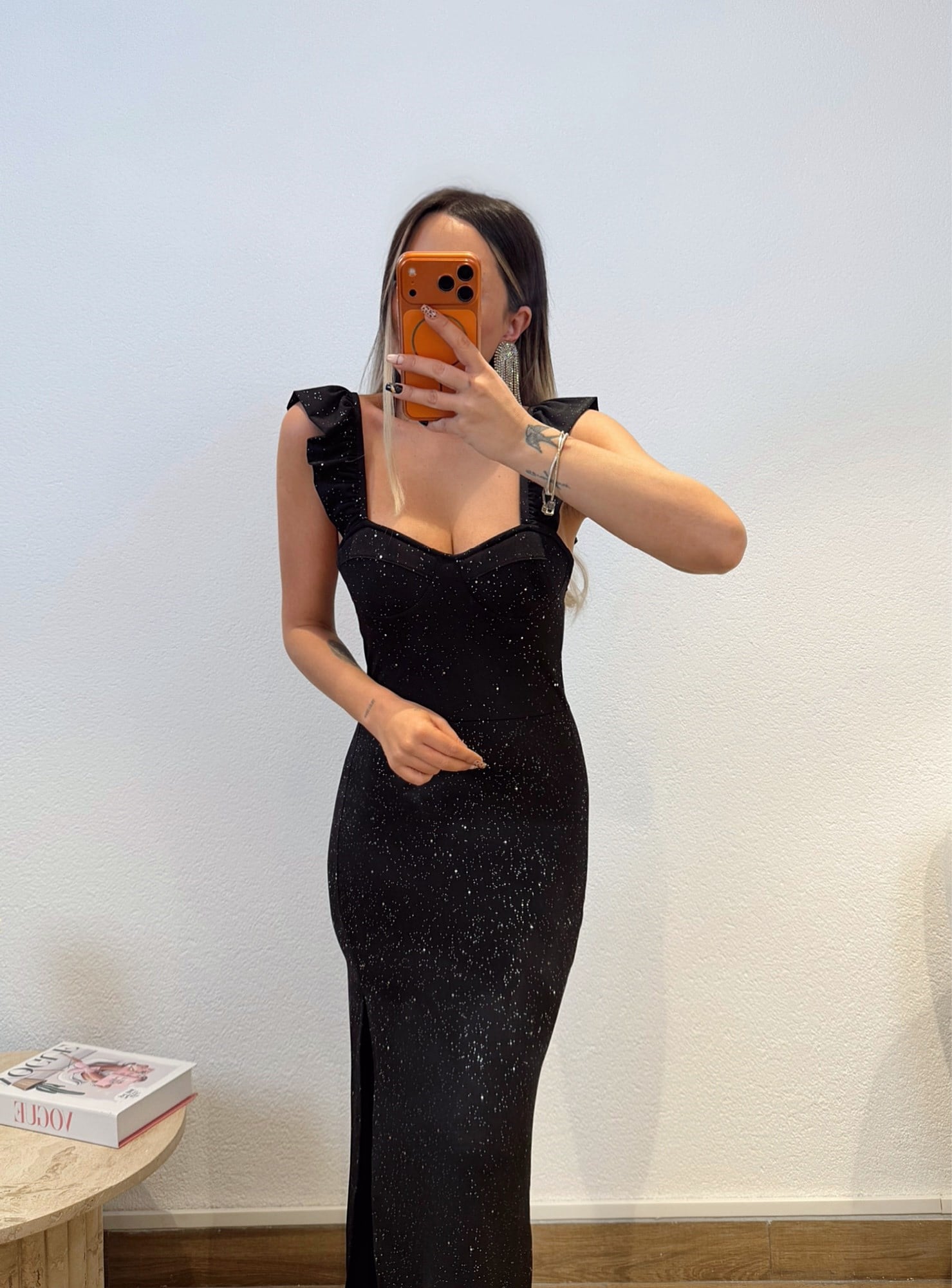 Kalp Yaka Göğüs Kuplu Simli Midi Boy Elbise