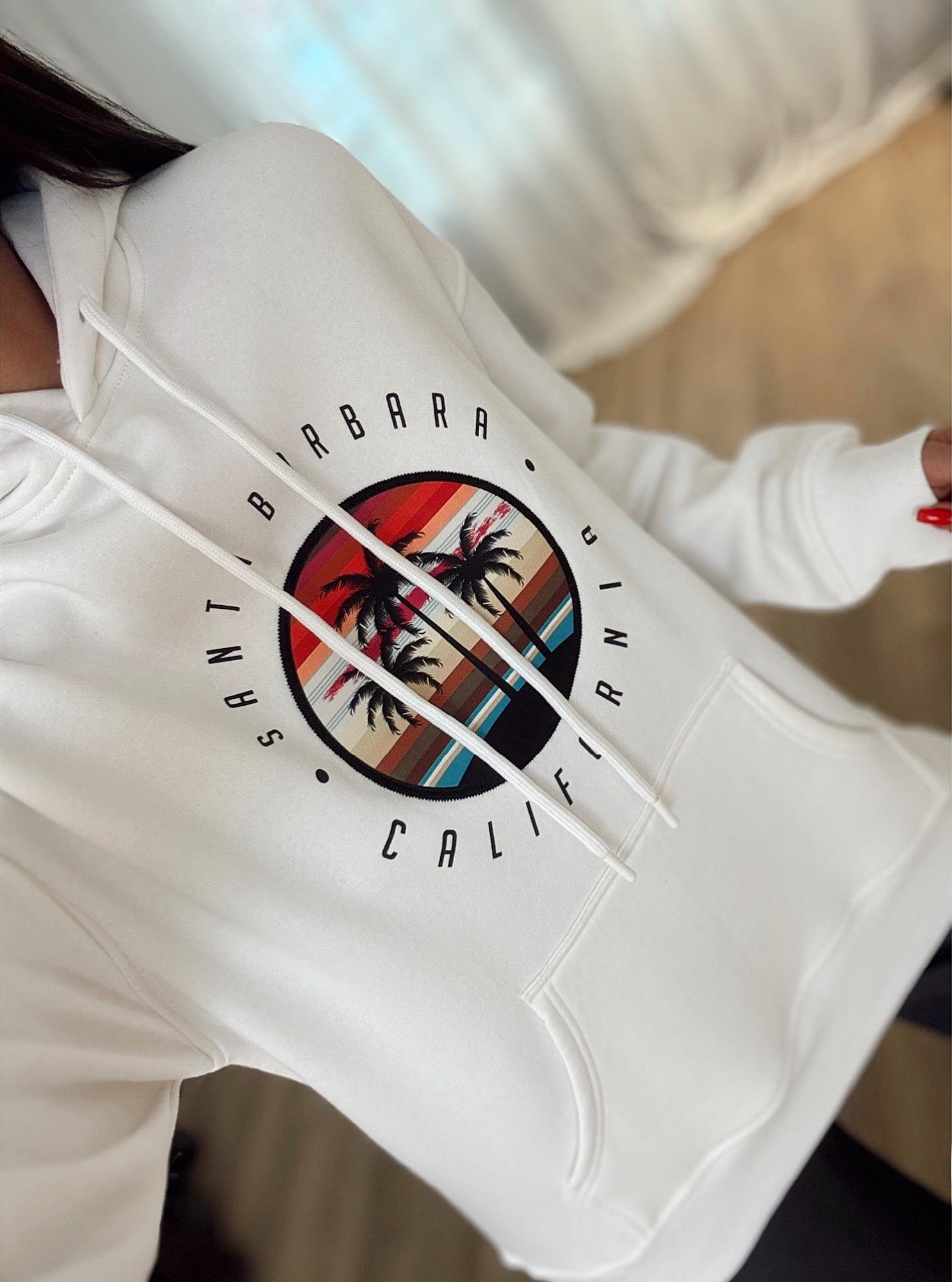 Kapişonlu Californıa Baskı Beyaz Sweatshirt