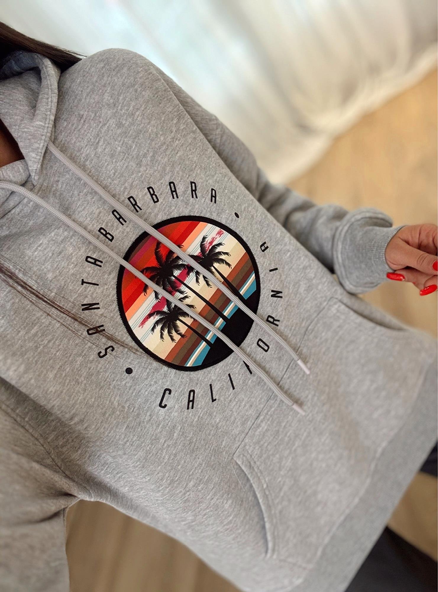 Kapişonlu Californıa Baskı Gri Sweatshirt