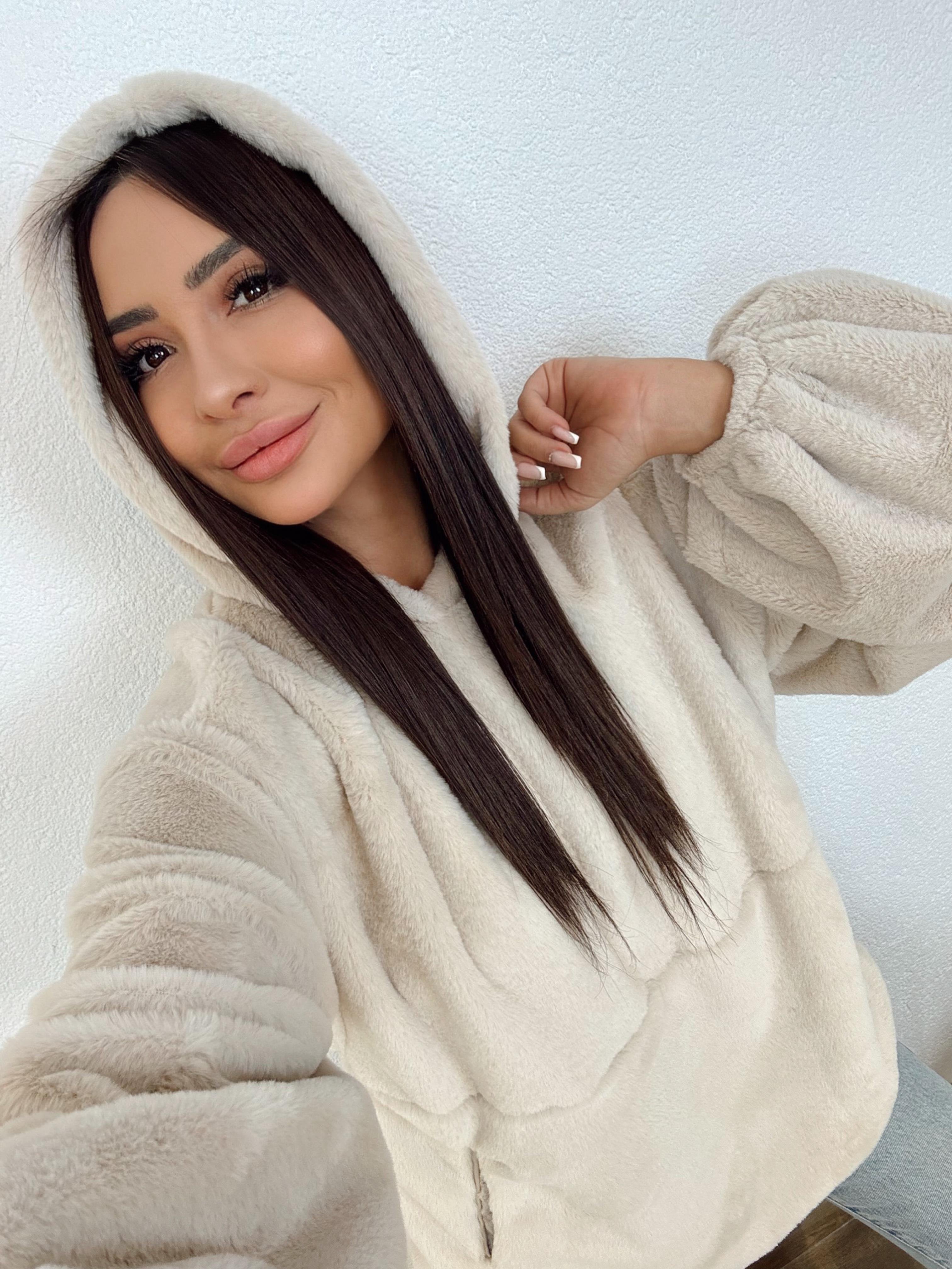 Kapişonlu Oversize Peluş Sweatshirt