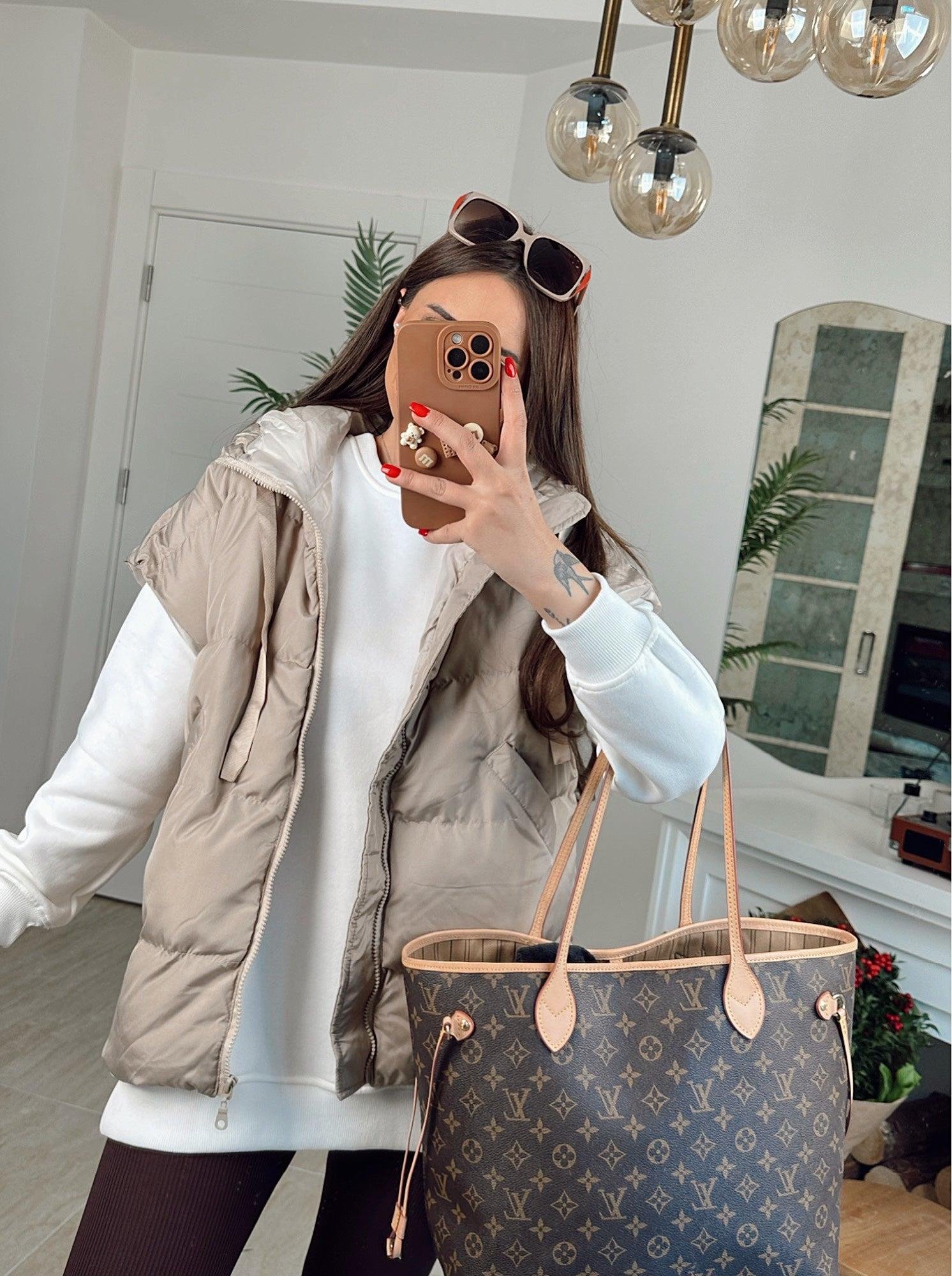 Kapişonlu Oversize Vizon Şişme Yelek
