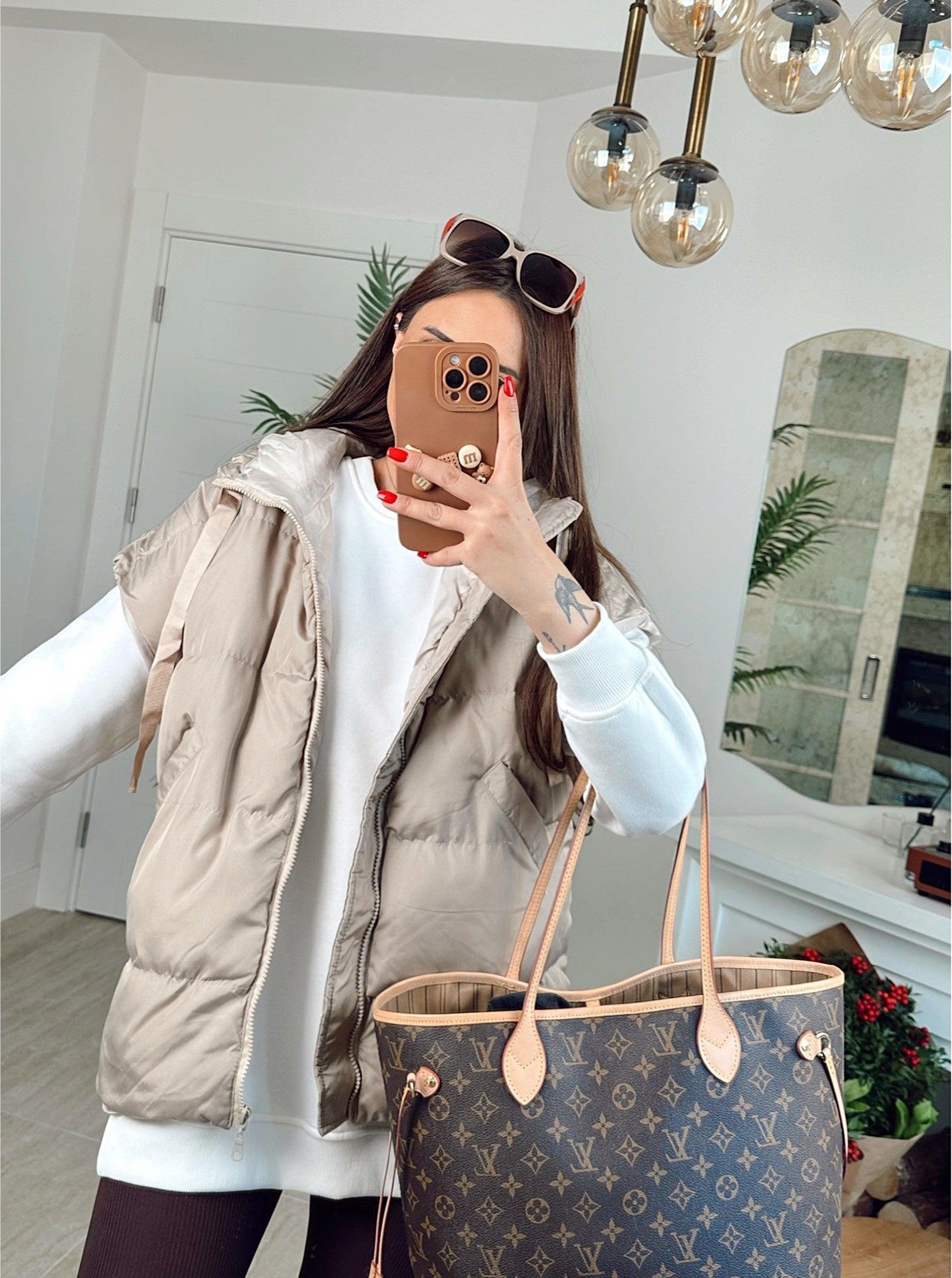 Kapişonlu Oversize Vizon Şişme Yelek