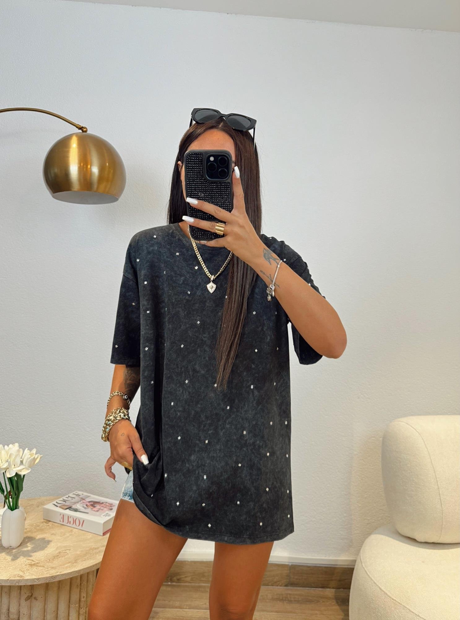 Karol Oversize Yıkamalı Antrasit Taşlı Basic