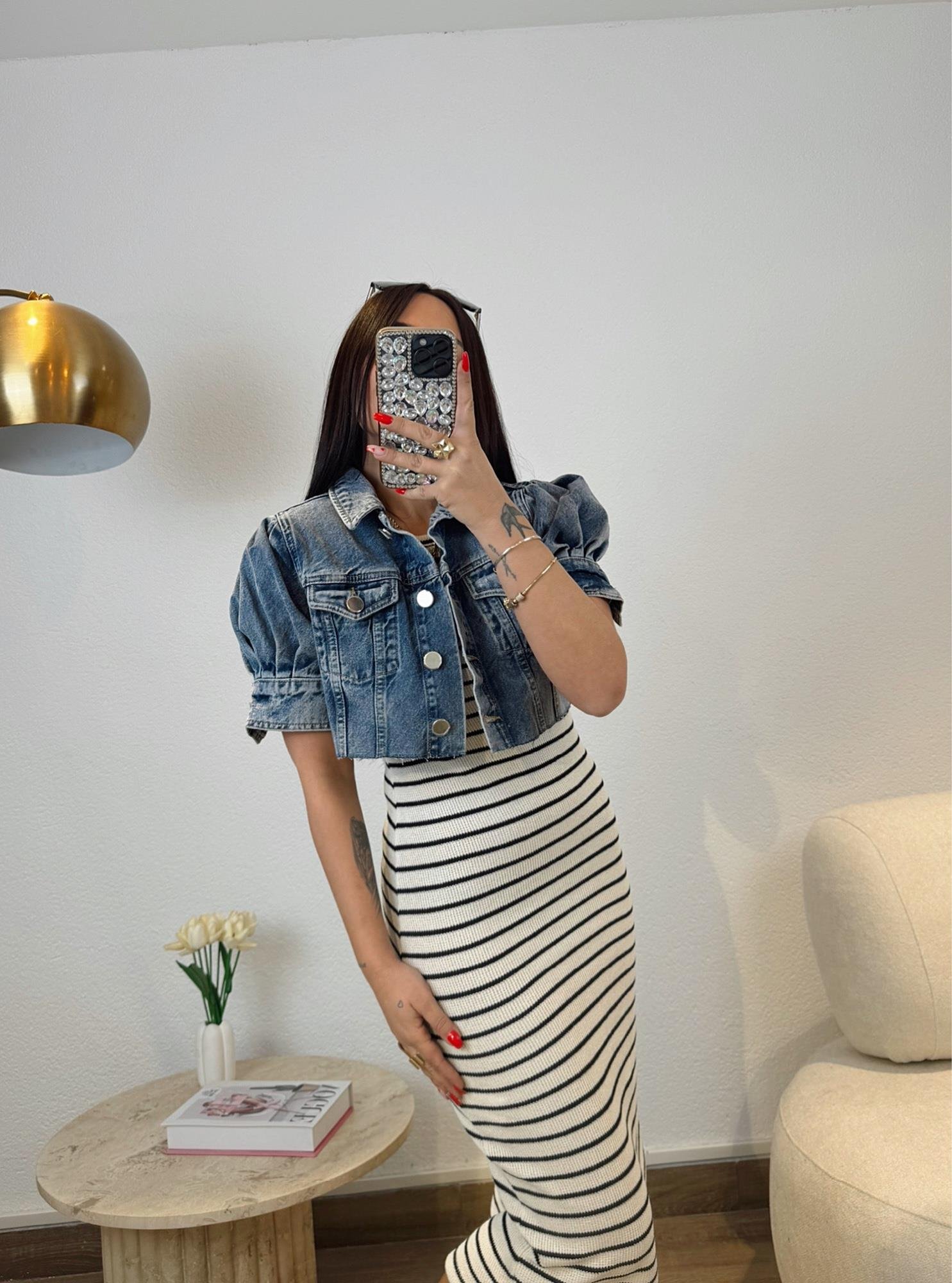 Karpuz Kol Crop Jean Ceket