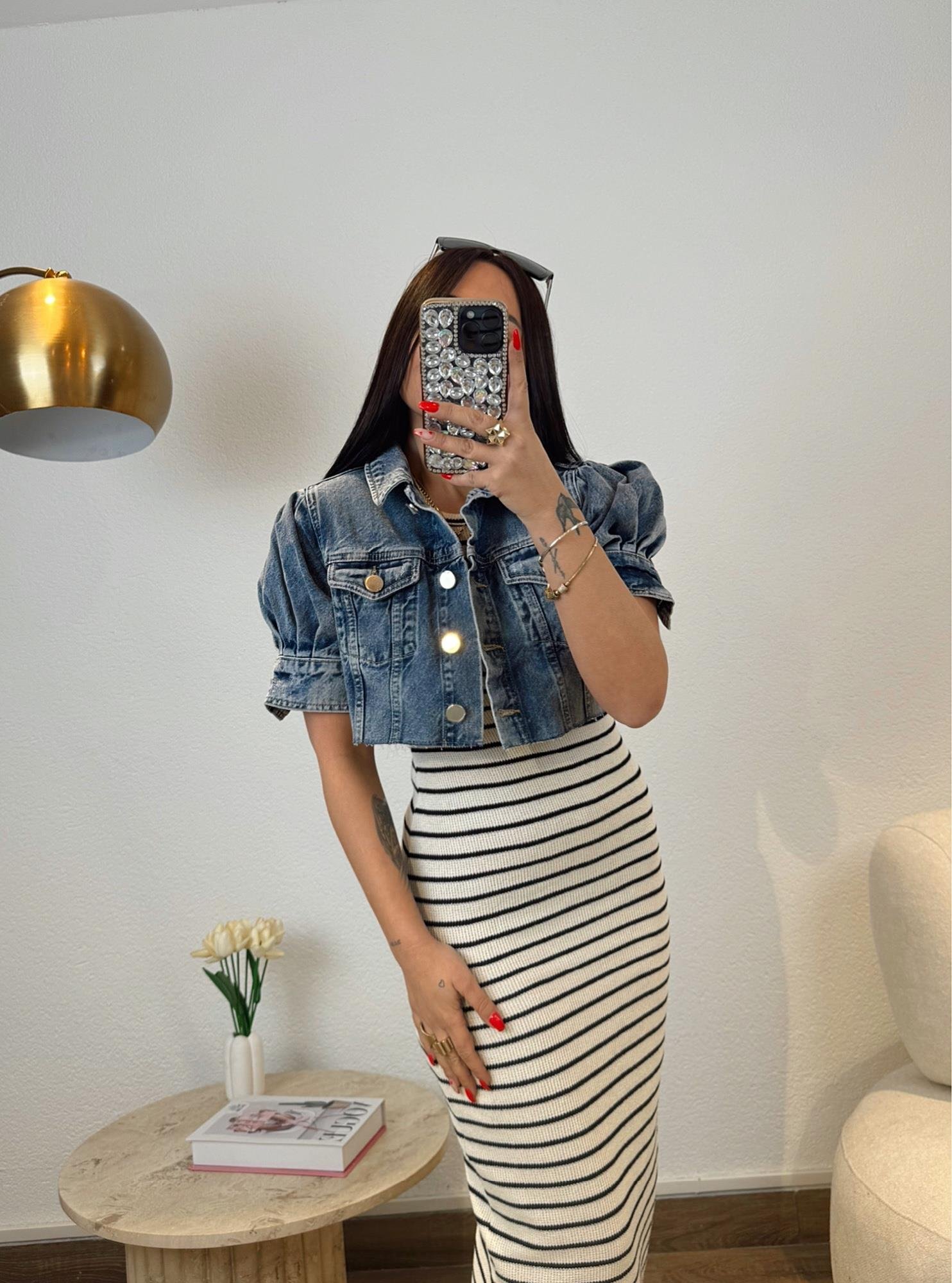 Karpuz Kol Crop Jean Ceket