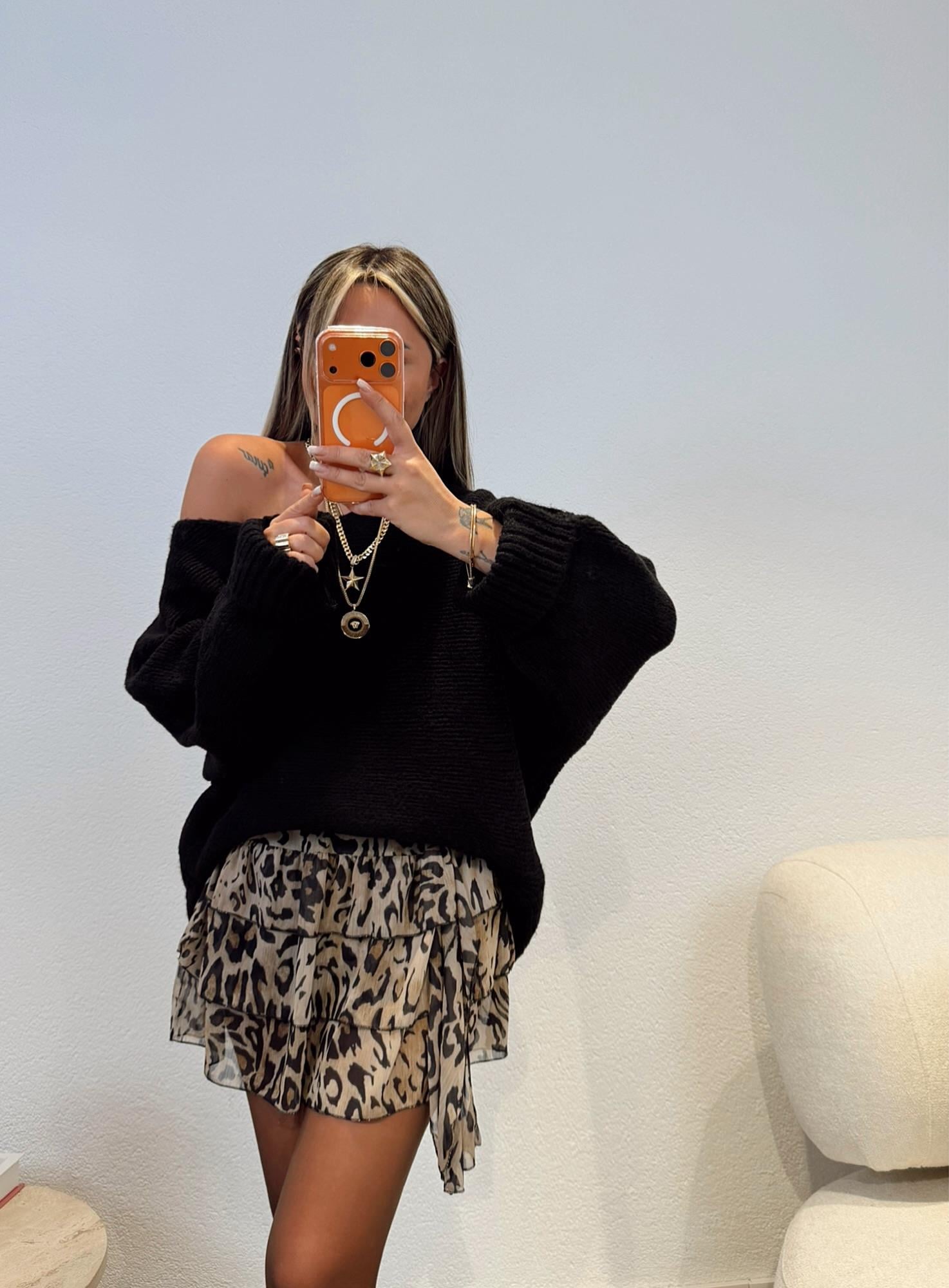Katlı Leopar Desen Şort Etek