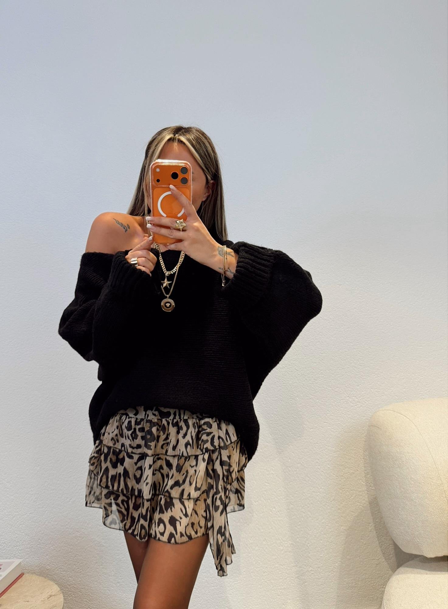 Katlı Leopar Desen Şort Etek
