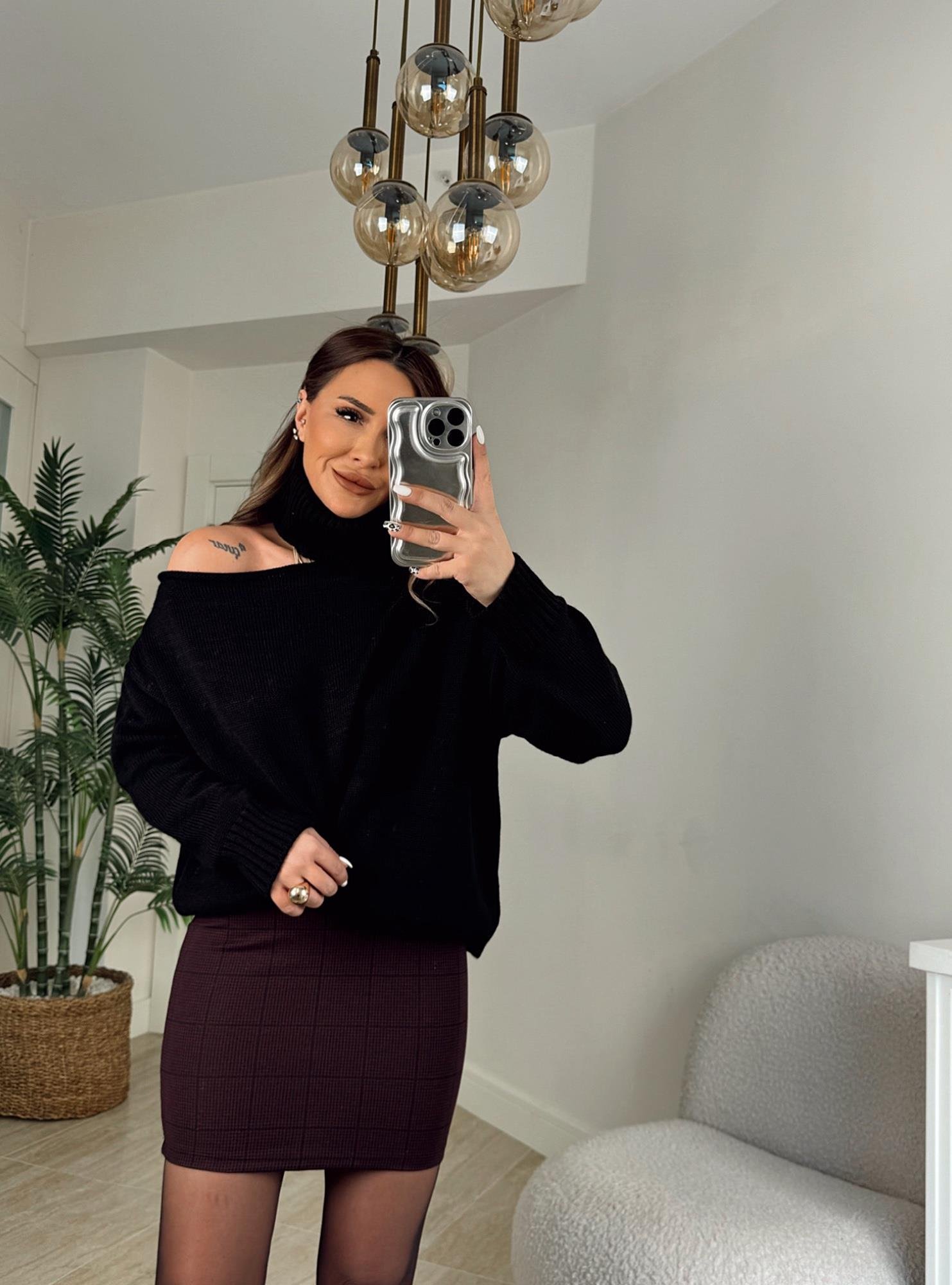 Kemerli Bordo Kaşe Mini Etek