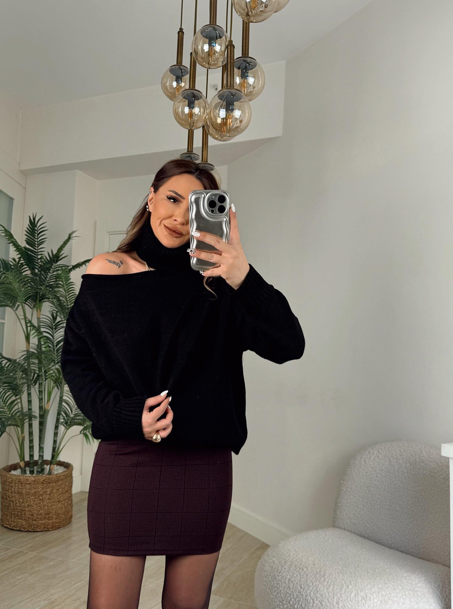 Kemerli Bordo Kaşe Mini Etek