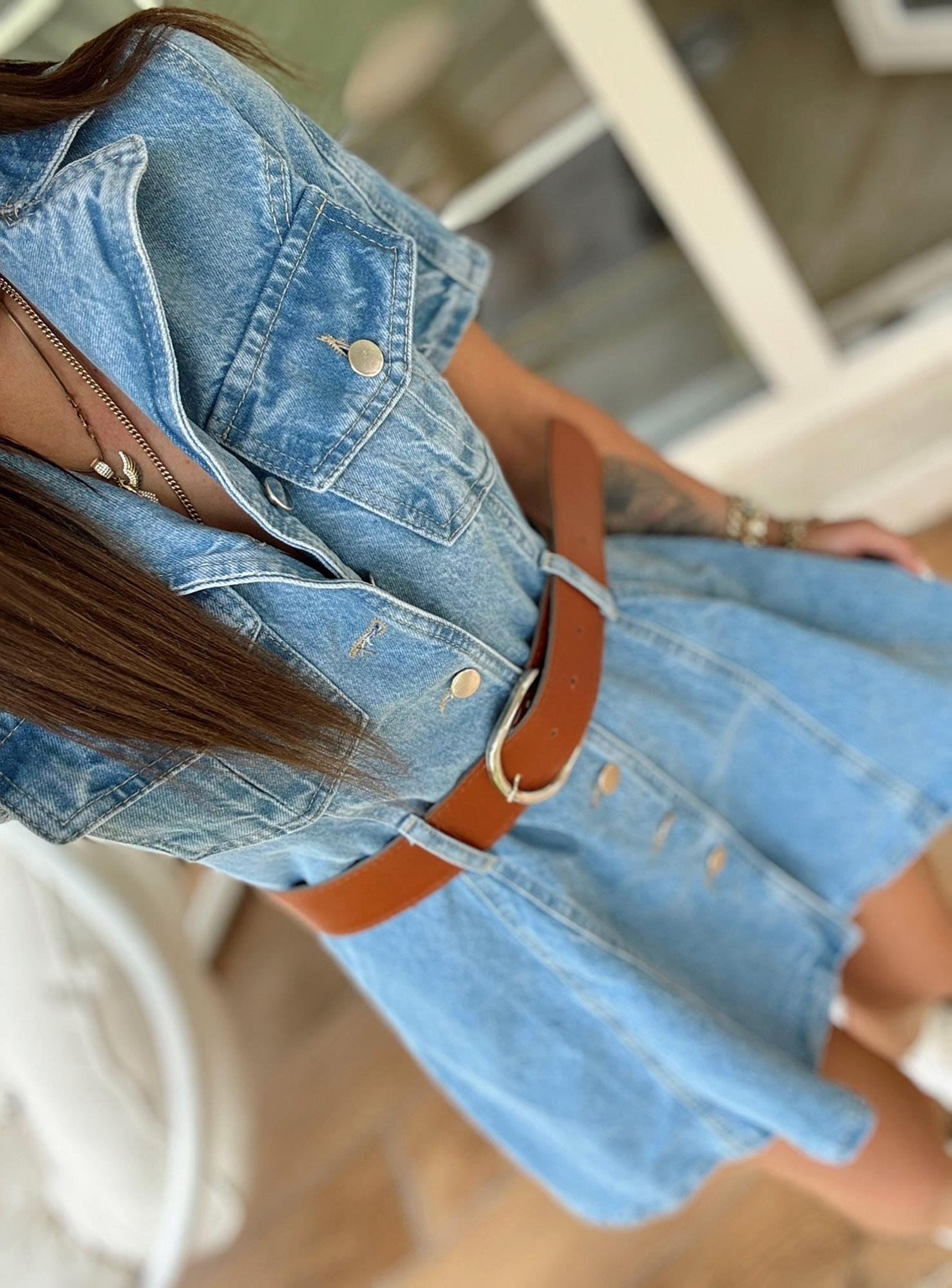 Kemerli Jean Mini Elbise