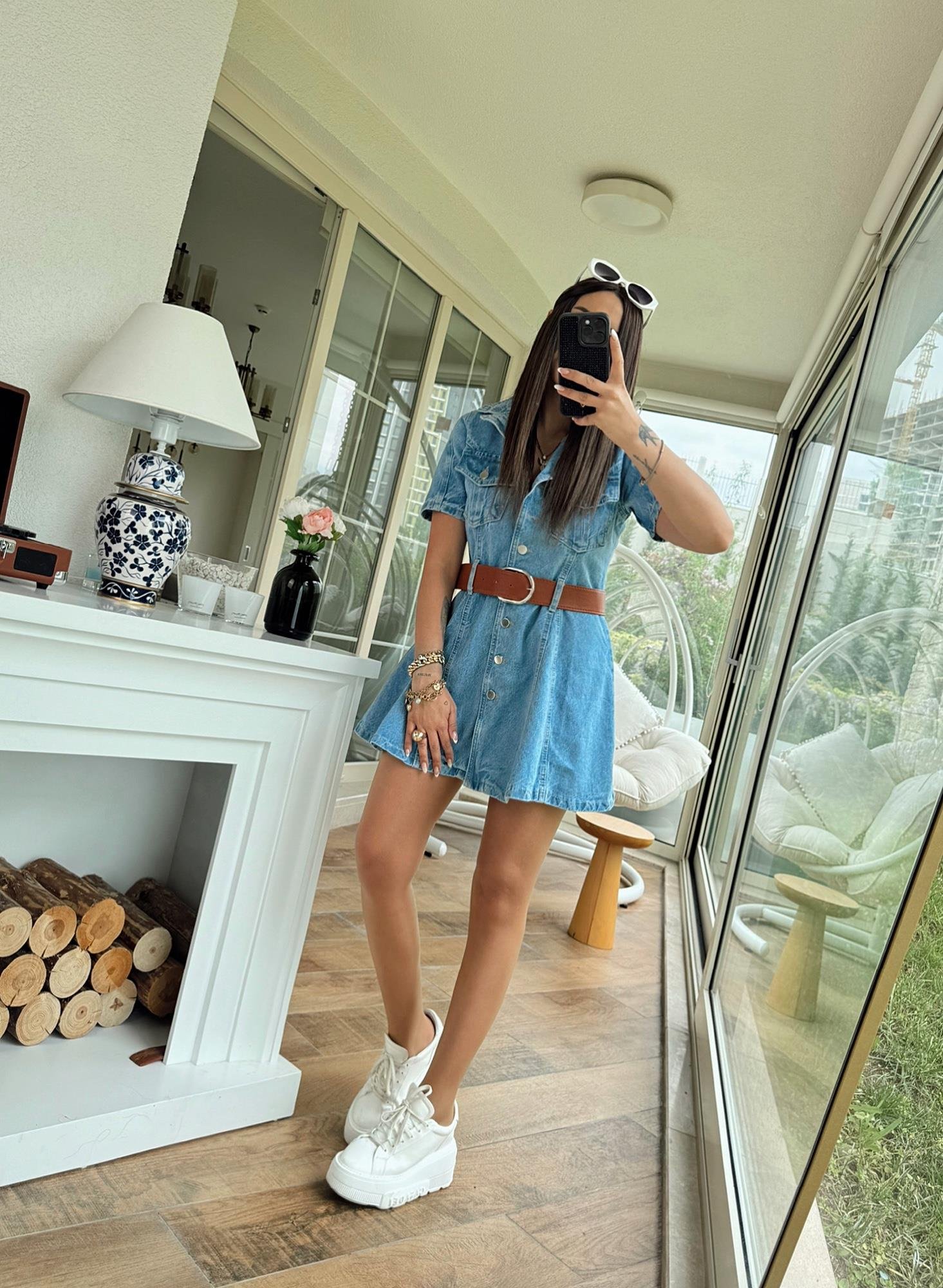 Kemerli Jean Mini Elbise