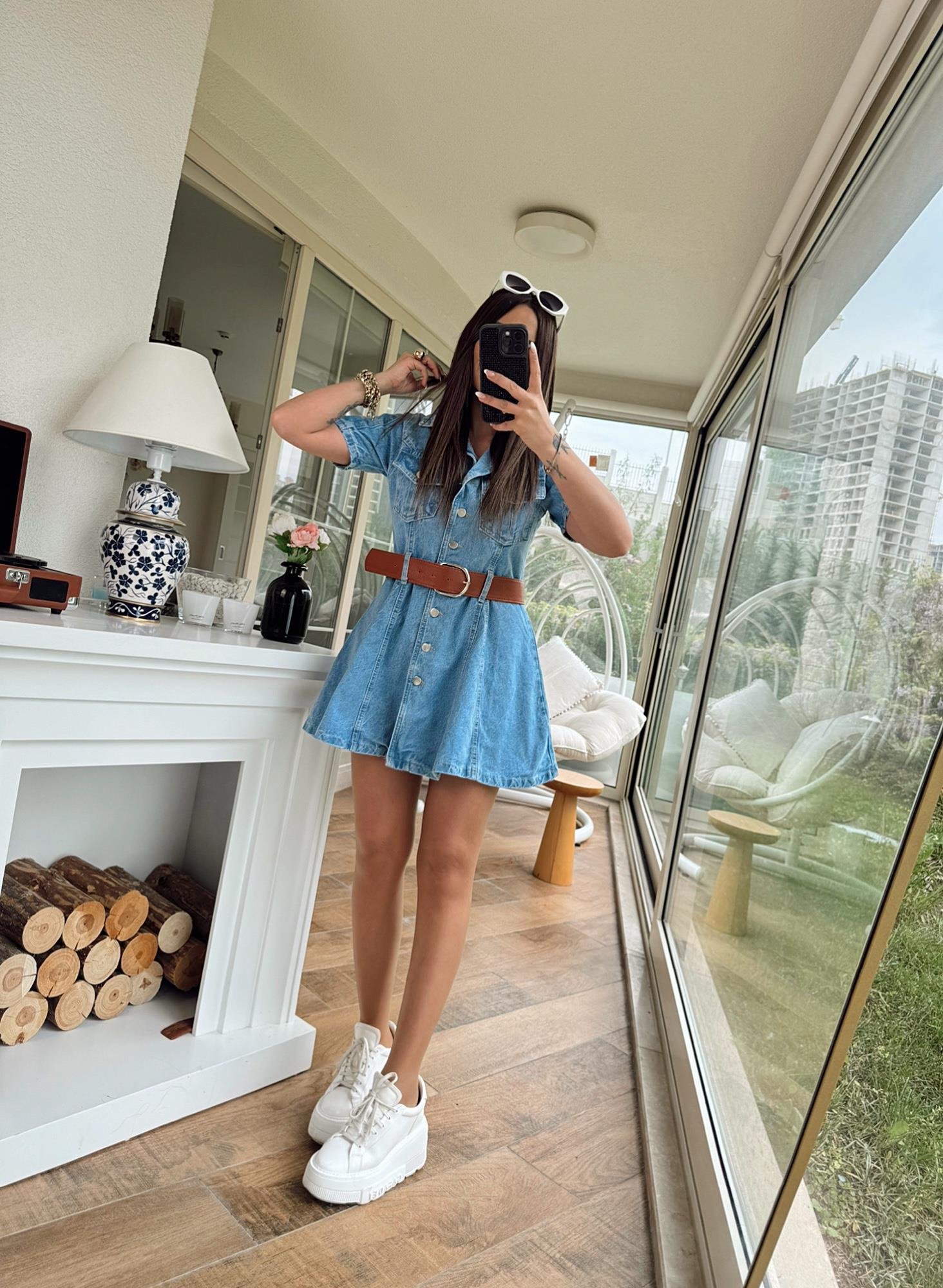 Kemerli Jean Mini Elbise