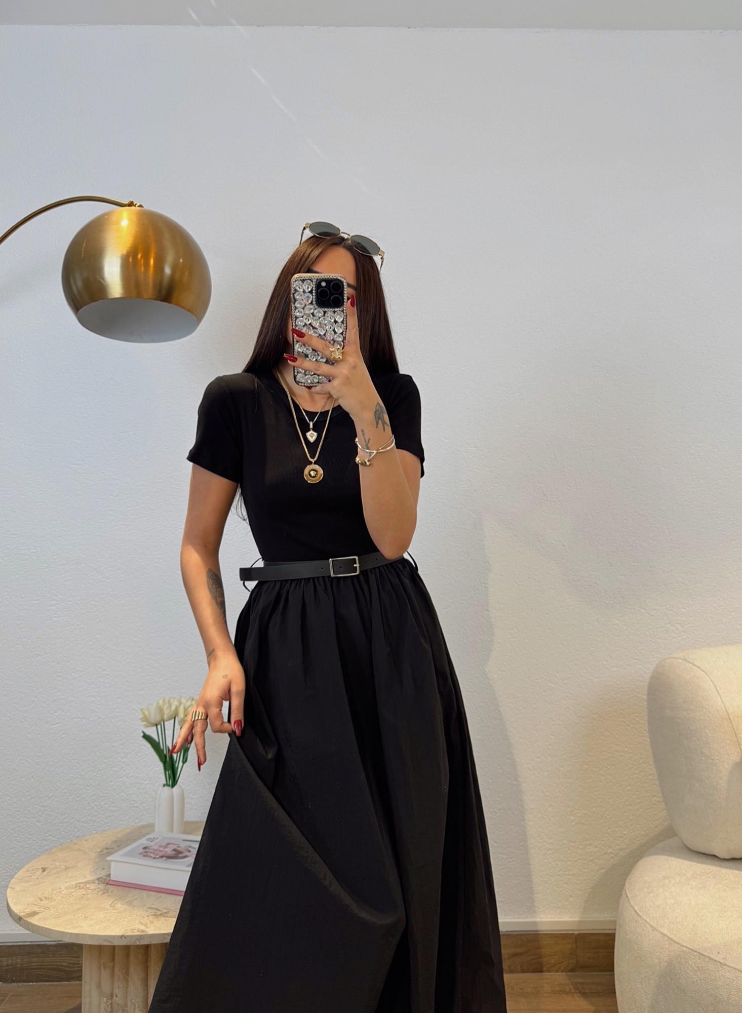 Kemerli Paraşüt Kumaş Basic Elbise