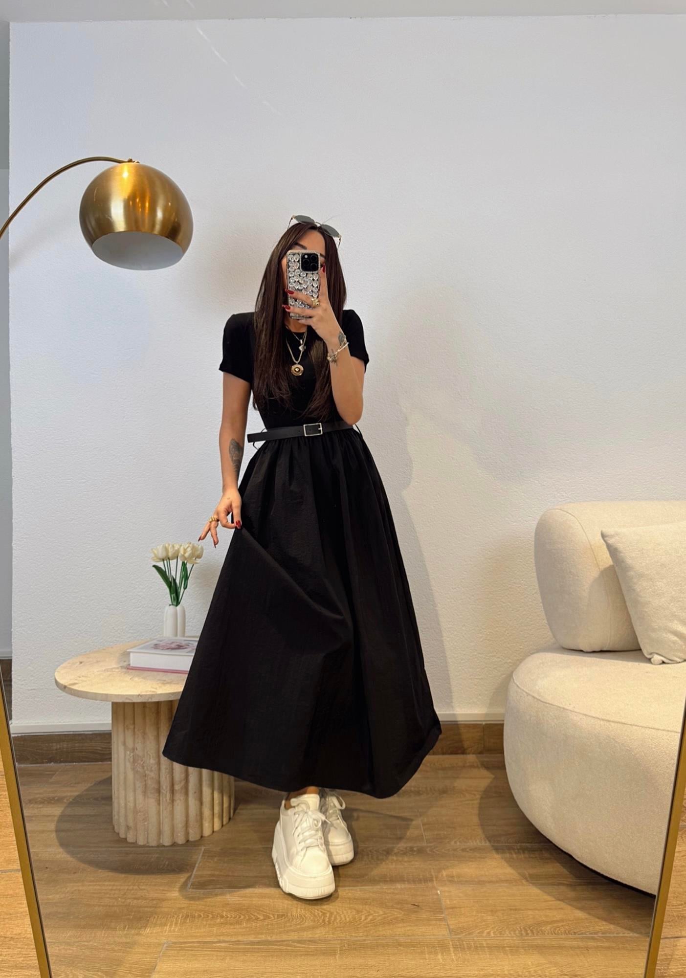 Kemerli Paraşüt Kumaş Basic Elbise