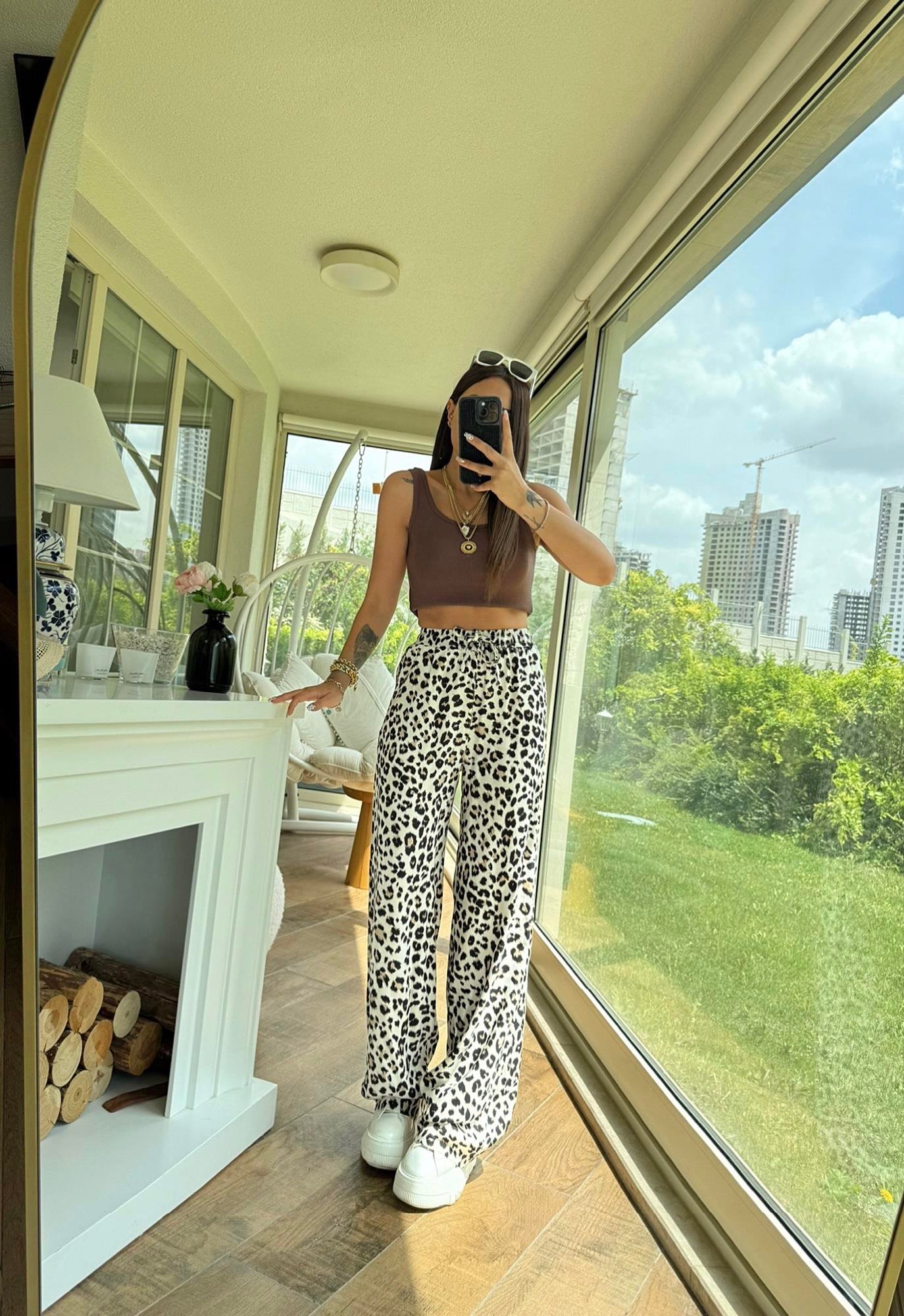 Keten Leopar Desen Rahat Pantolon