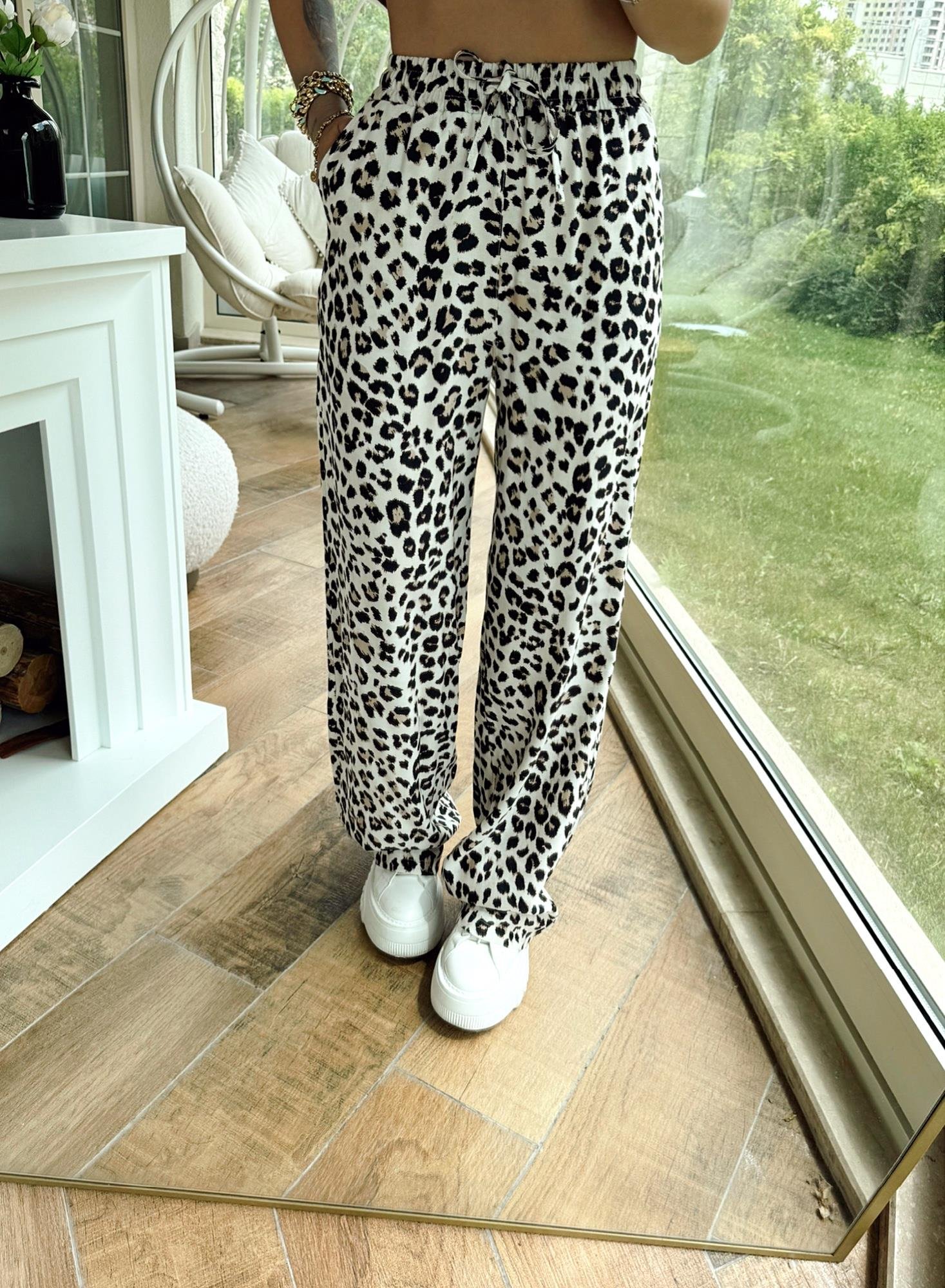 Keten Leopar Desen Rahat Pantolon