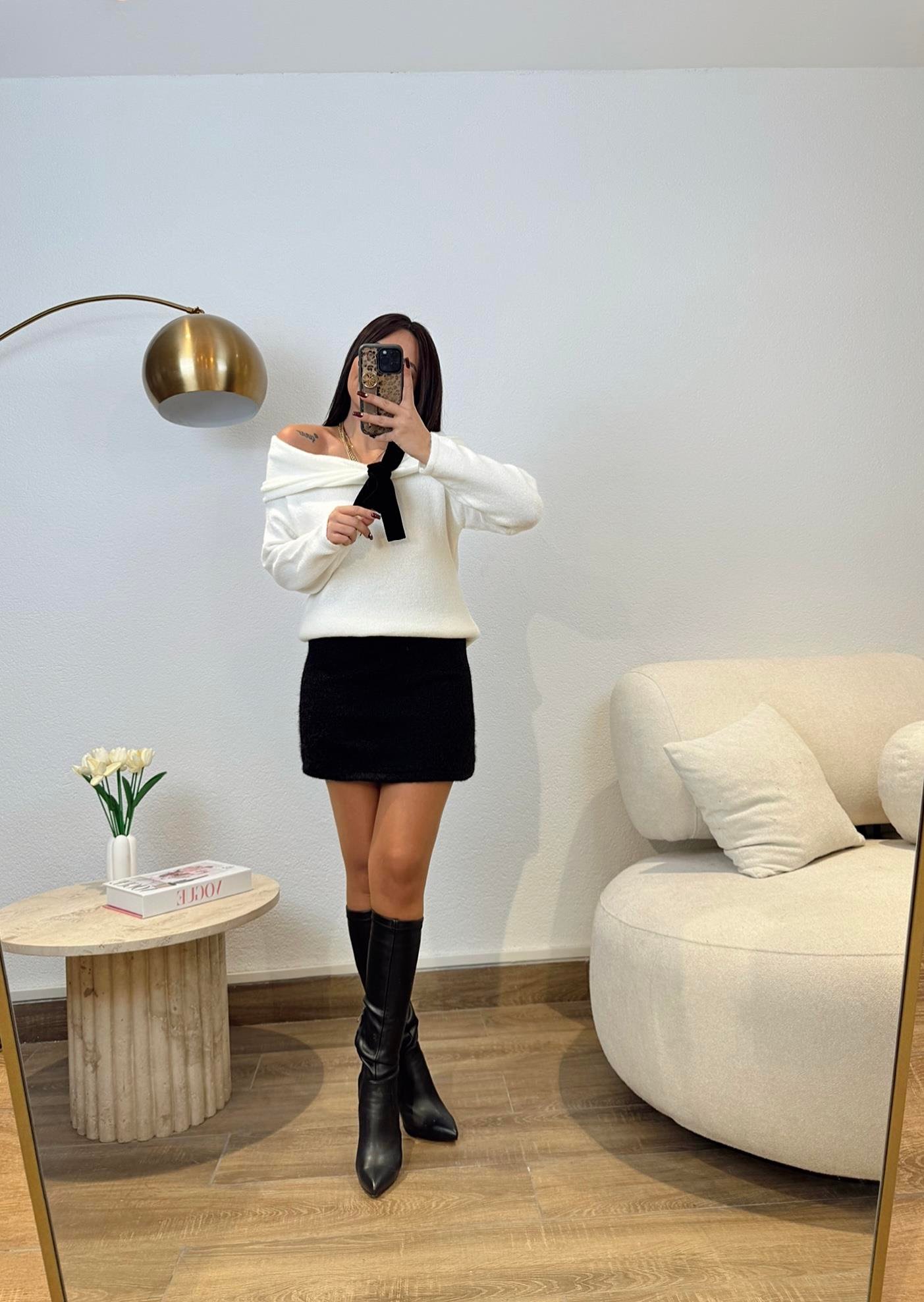 Kırçıllı Kaşe Siyah Mini Etek
