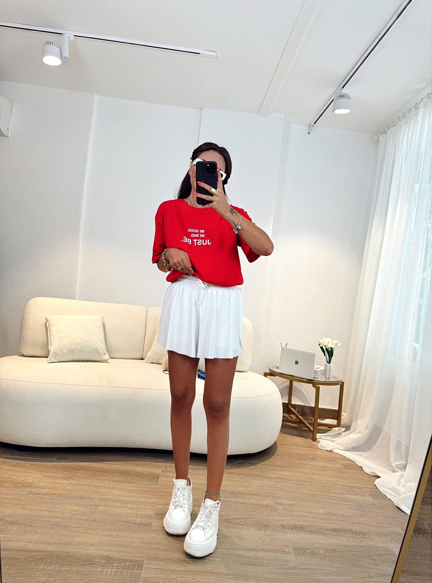Kırmızı Baskılı Oversize Tshirt