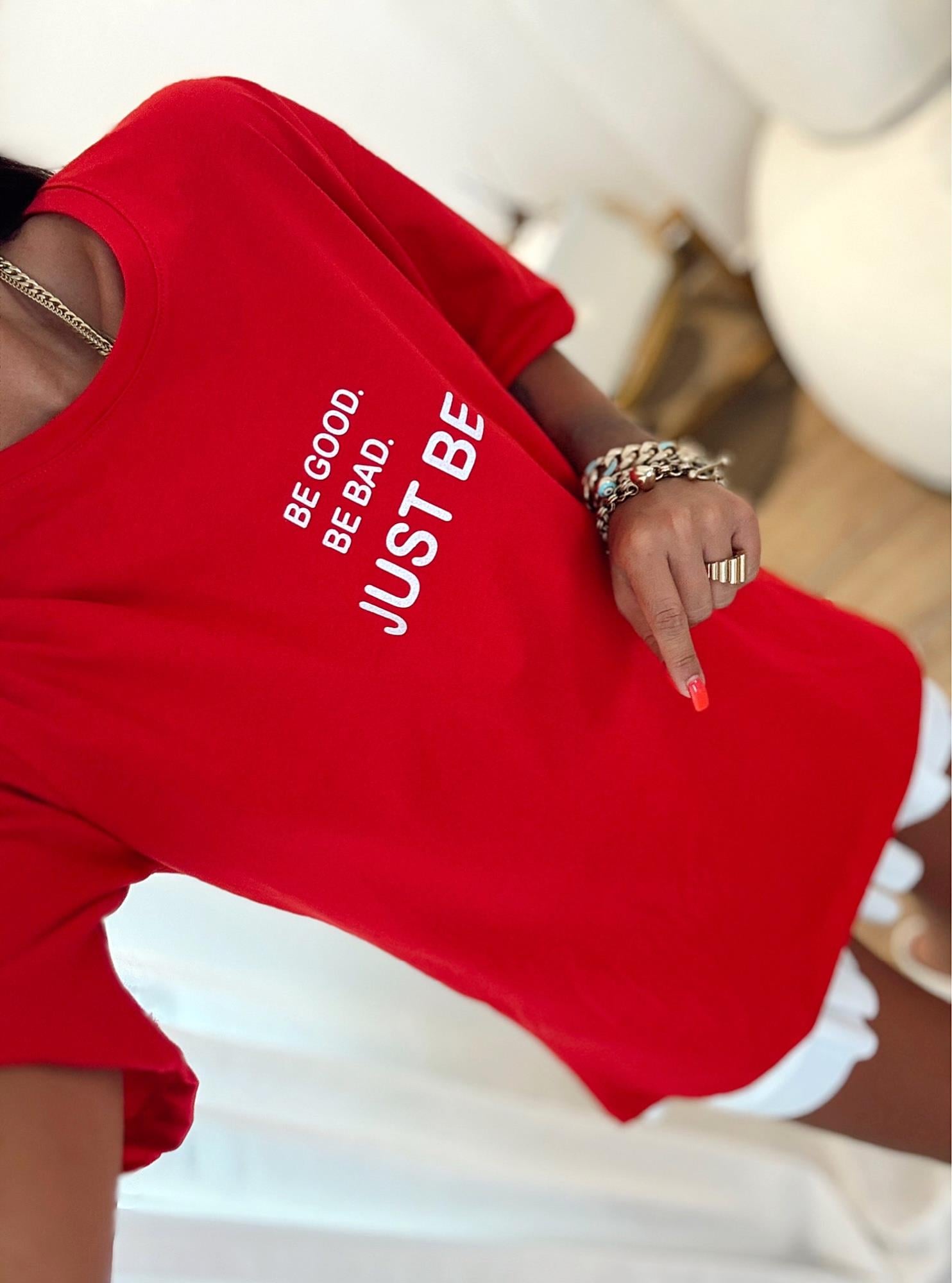 Kırmızı Baskılı Oversize Tshirt