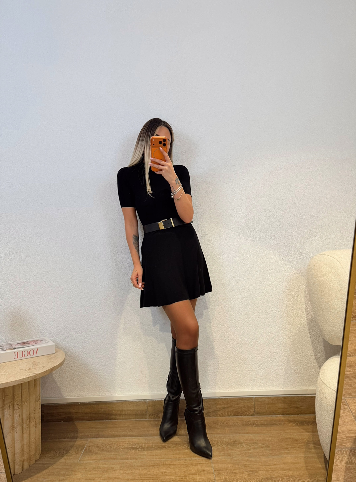 Kısa Kol Mini Çan Siyah Elbise