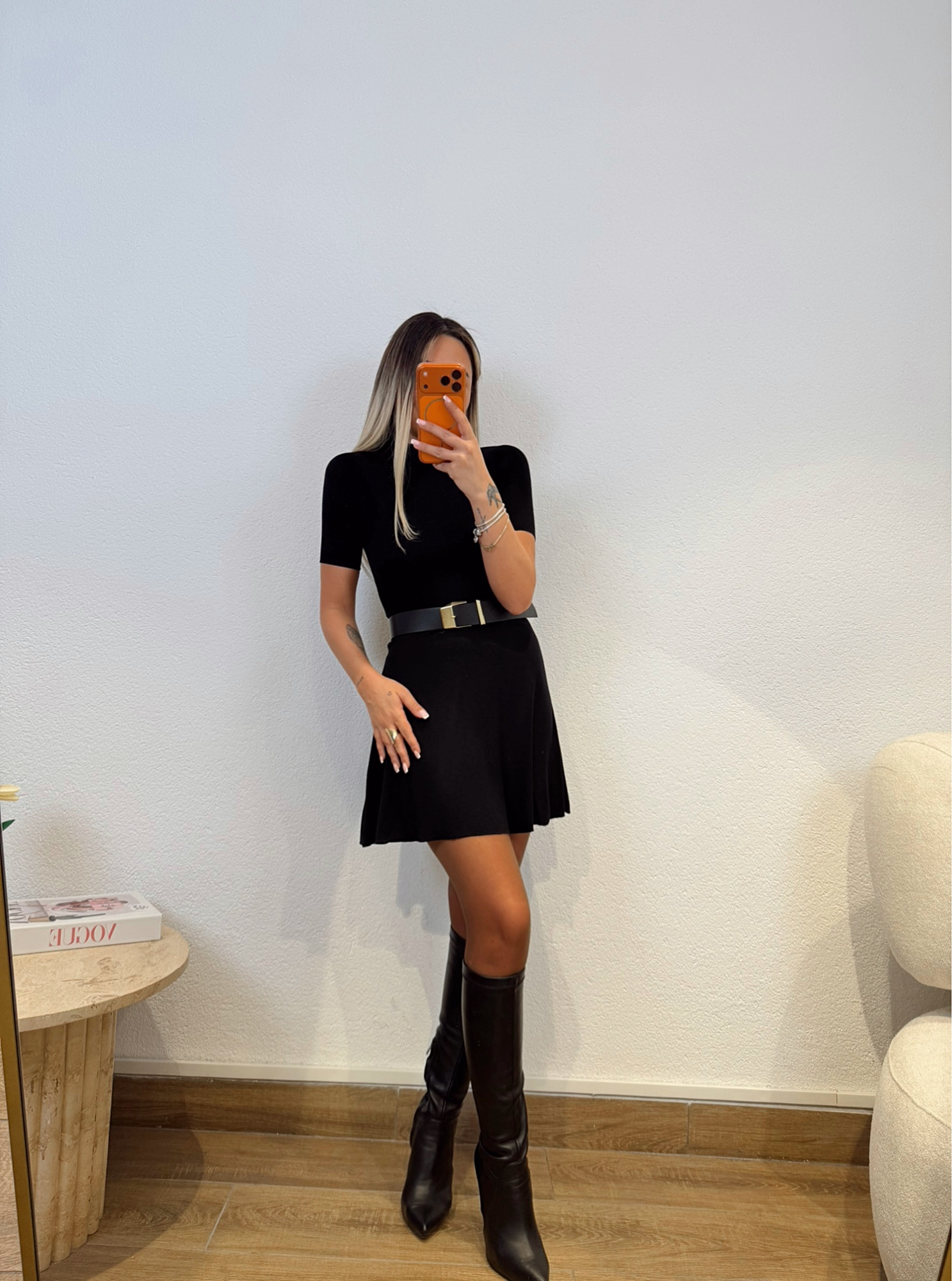 Kısa Kol Mini Çan Siyah Elbise