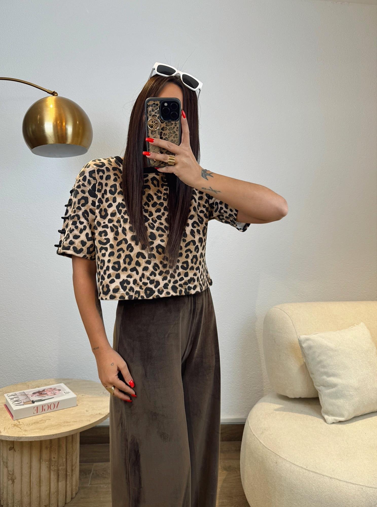 Kol Detay Leopar Crop Sweatshirt
