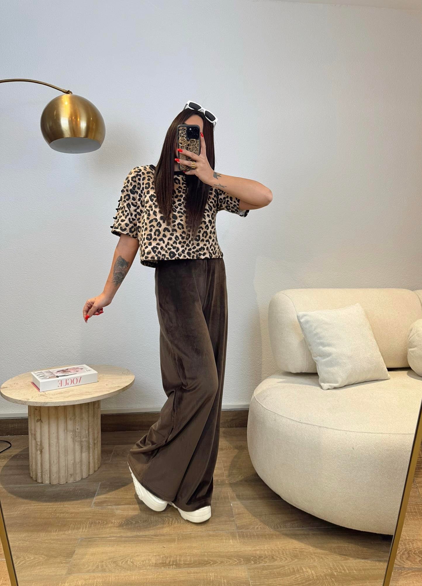Kol Detay Leopar Crop Sweatshirt