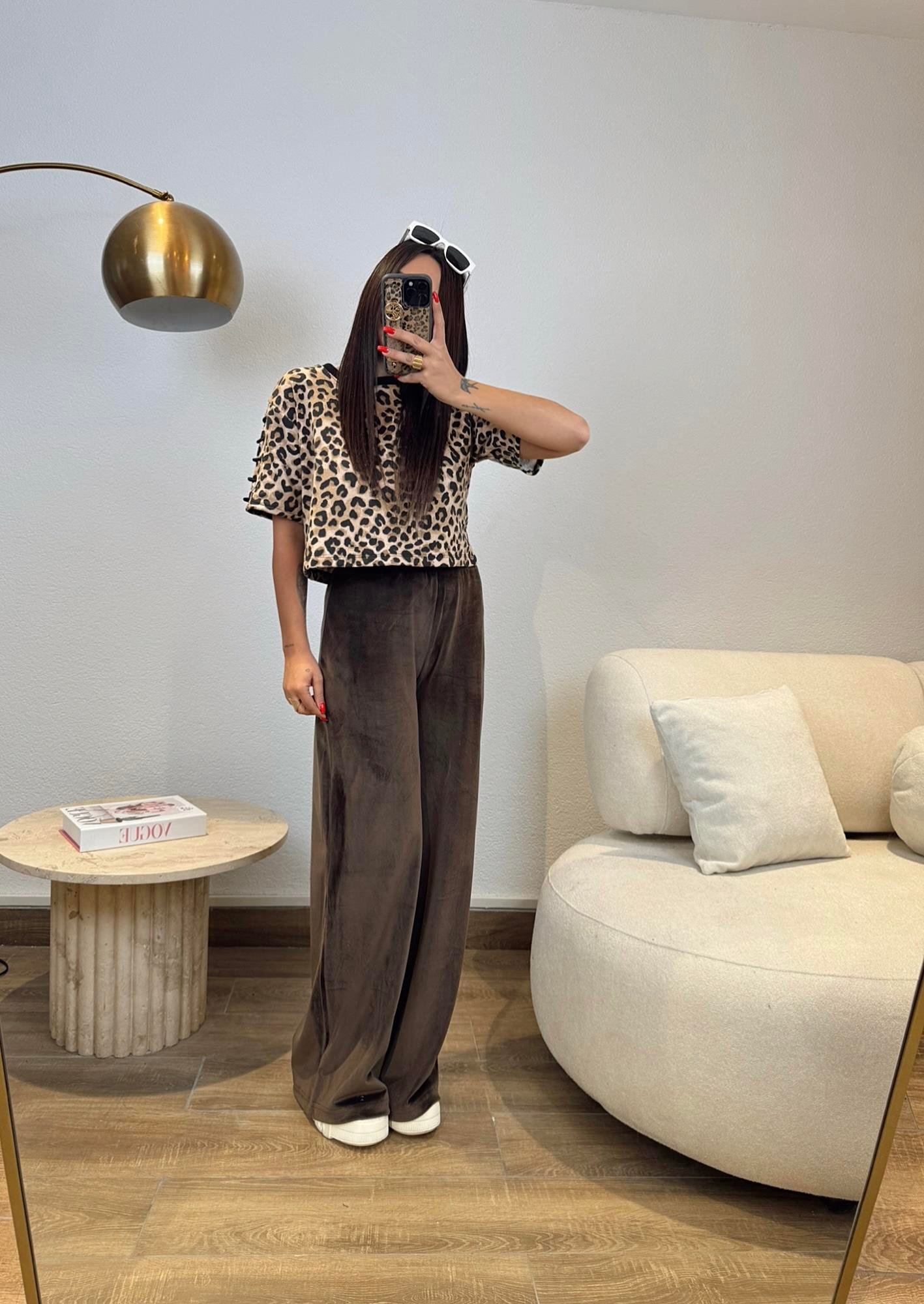 Kol Detay Leopar Crop Sweatshirt