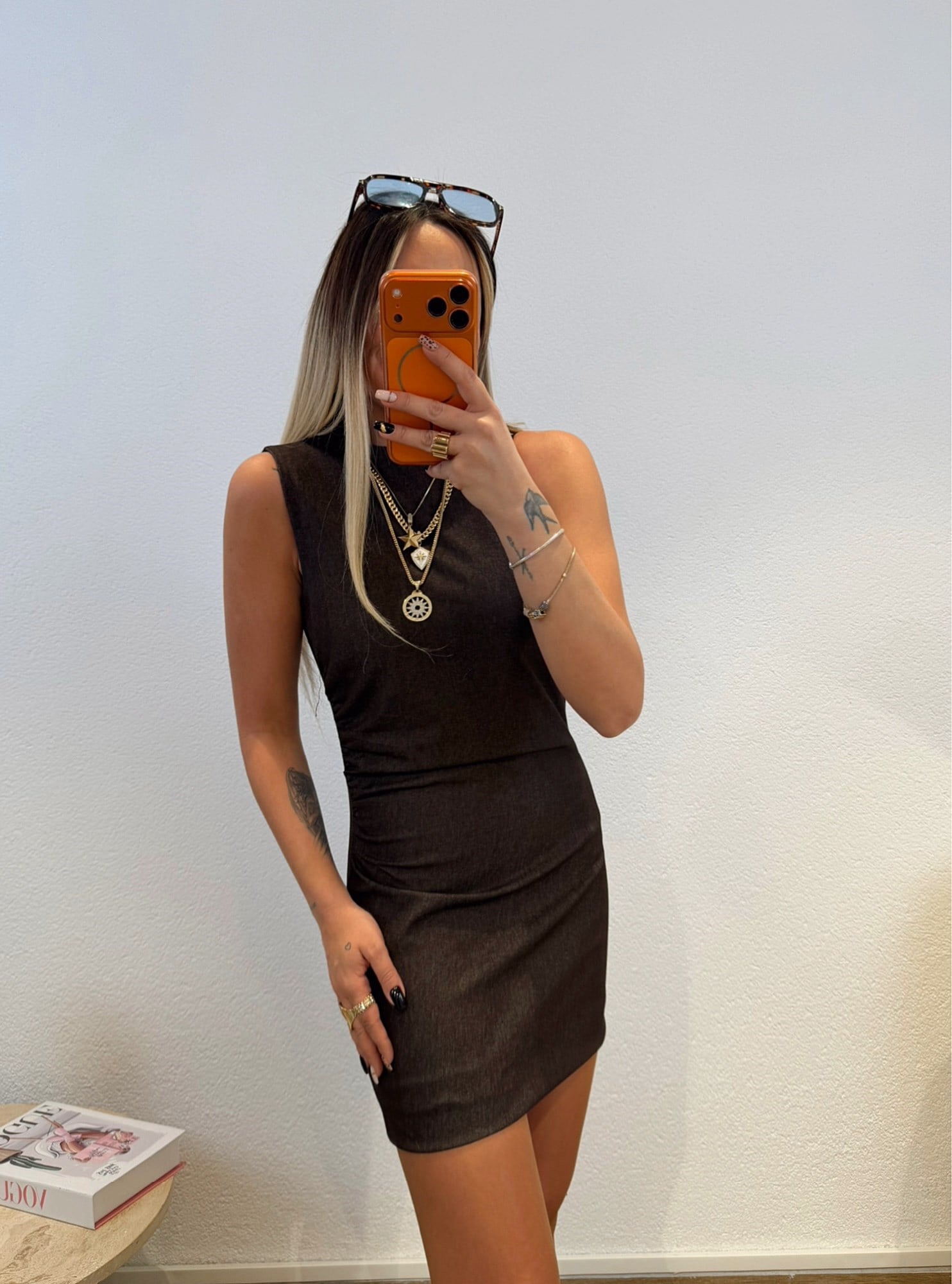 Kolsuz Mini Kahve Jean Elbise