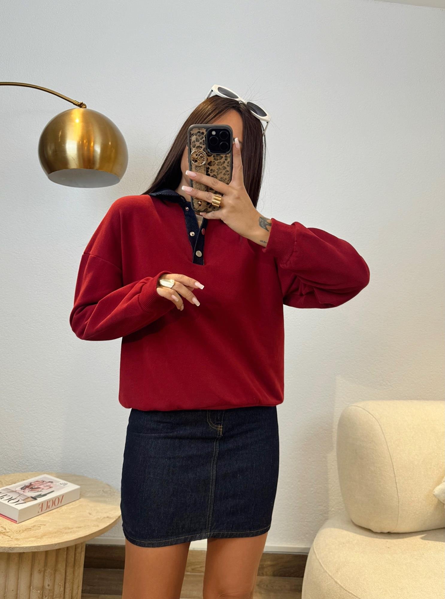 Koyu Laci Jean Mini Etek