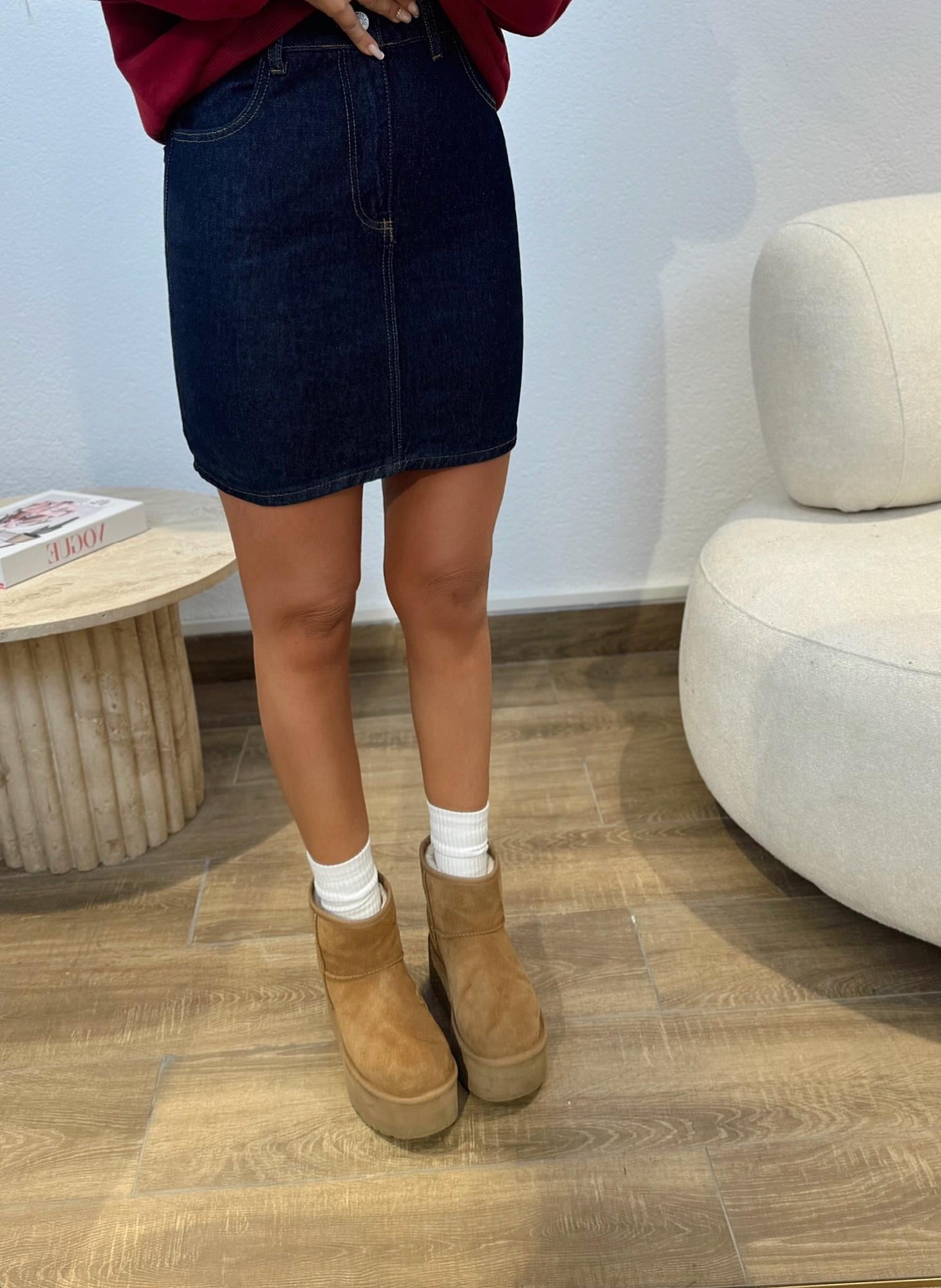 Koyu Laci Jean Mini Etek