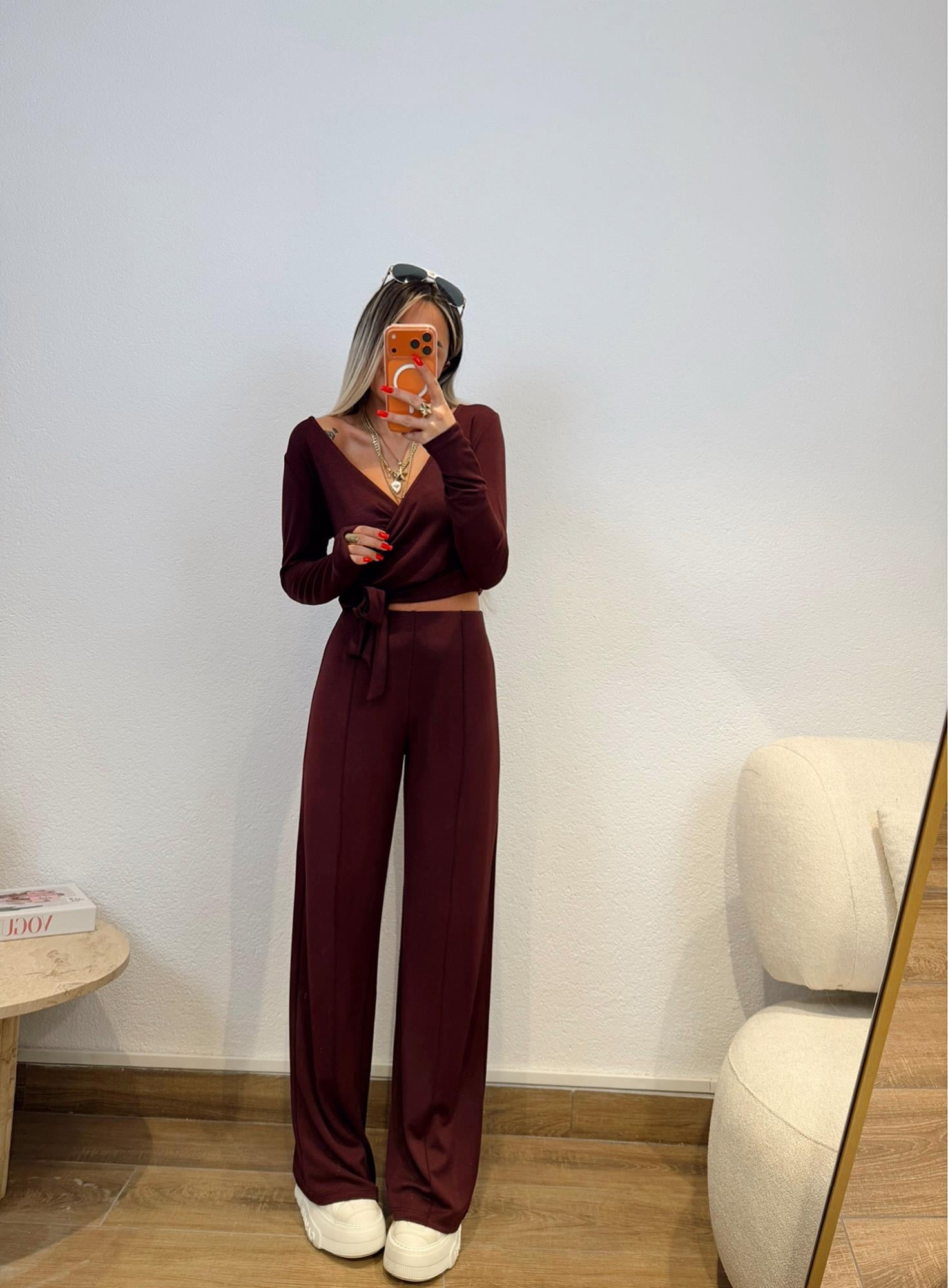 Kruvaze Model Bordo Takım