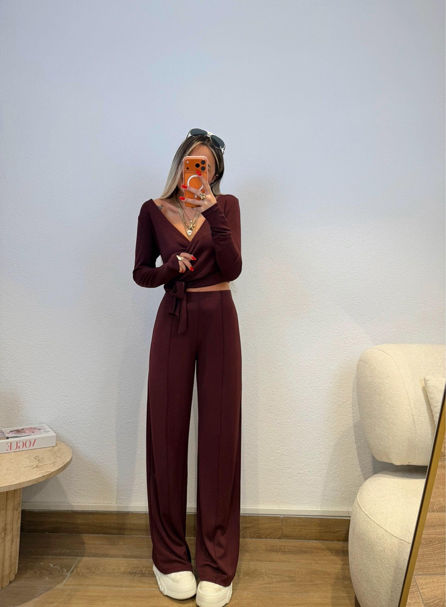 Kruvaze Model Bordo Takım