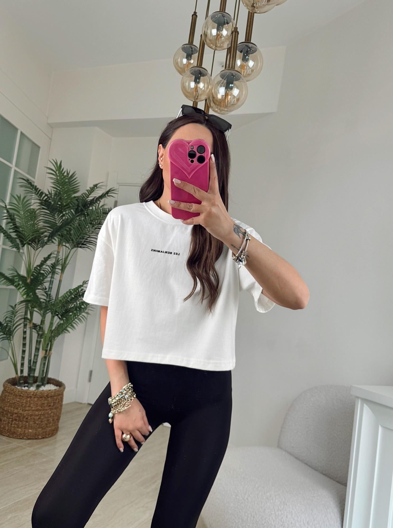 L.B Beyaz Crop Tshirt