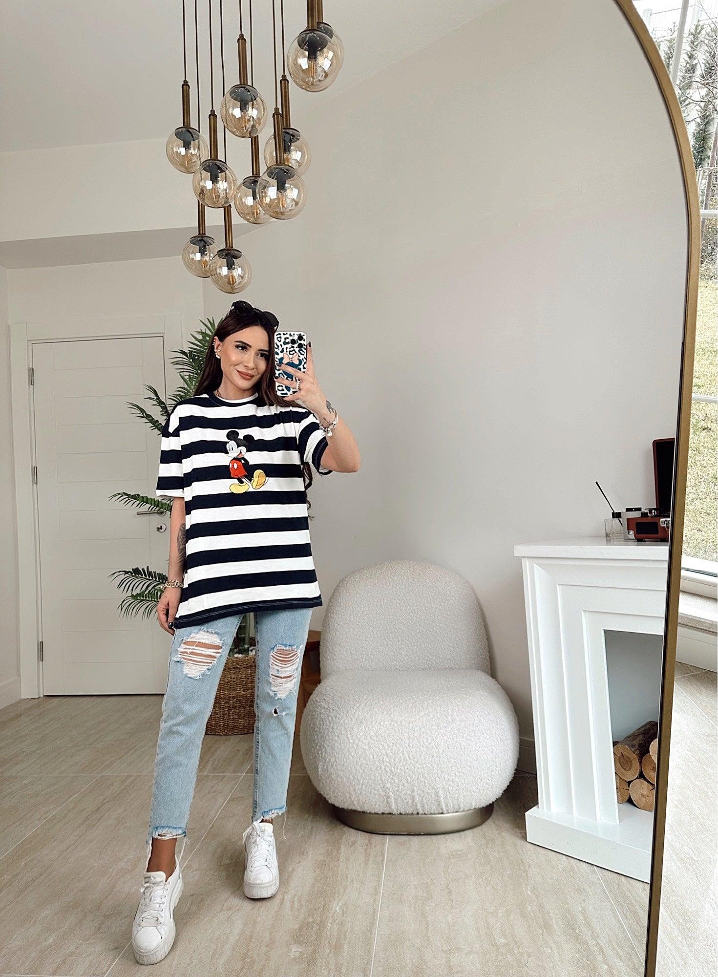 Laci Beyaz Çizgili Mickey Tshirt