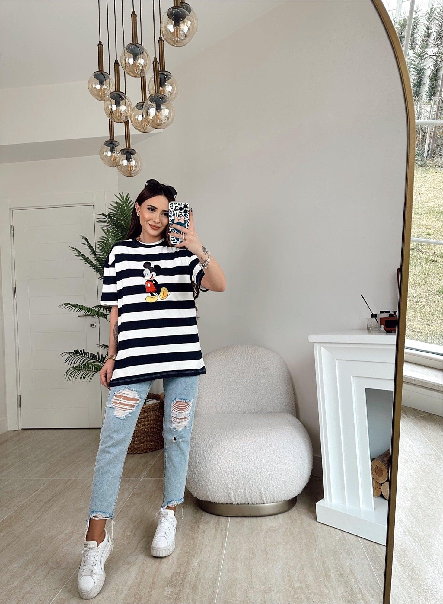 Laci Beyaz Çizgili Mickey Tshirt