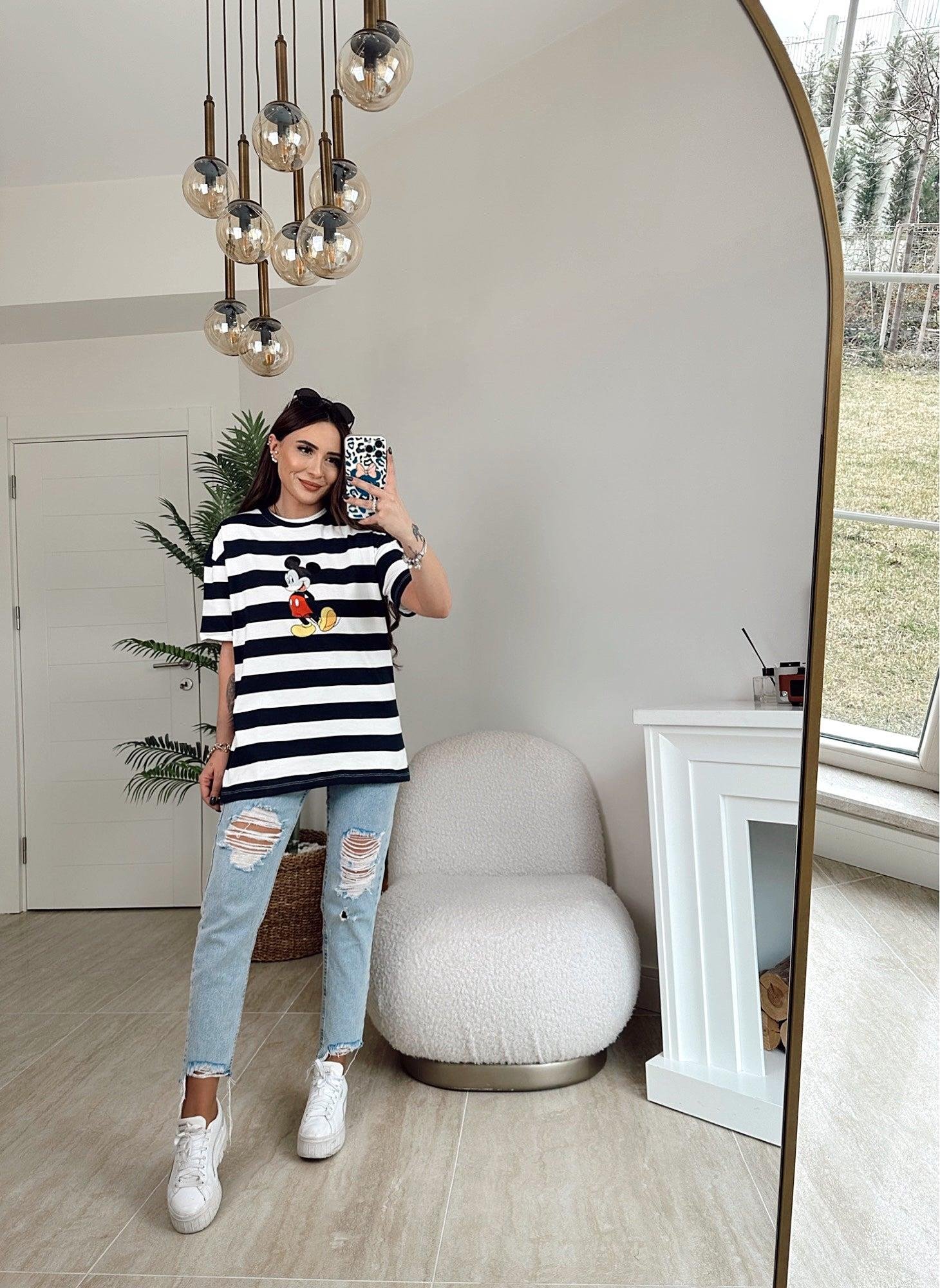 Laci Beyaz Çizgili Mickey Tshirt
