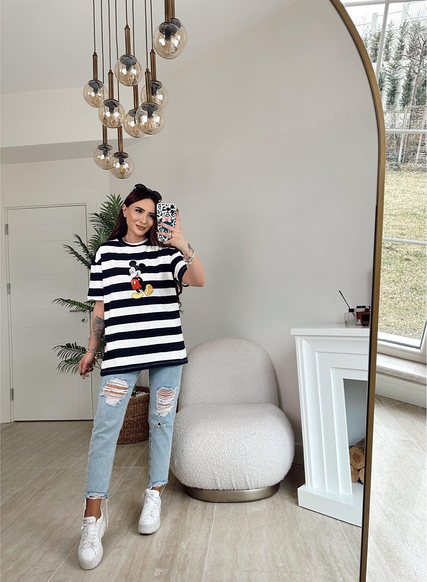 Laci Beyaz Çizgili Mickey Tshirt