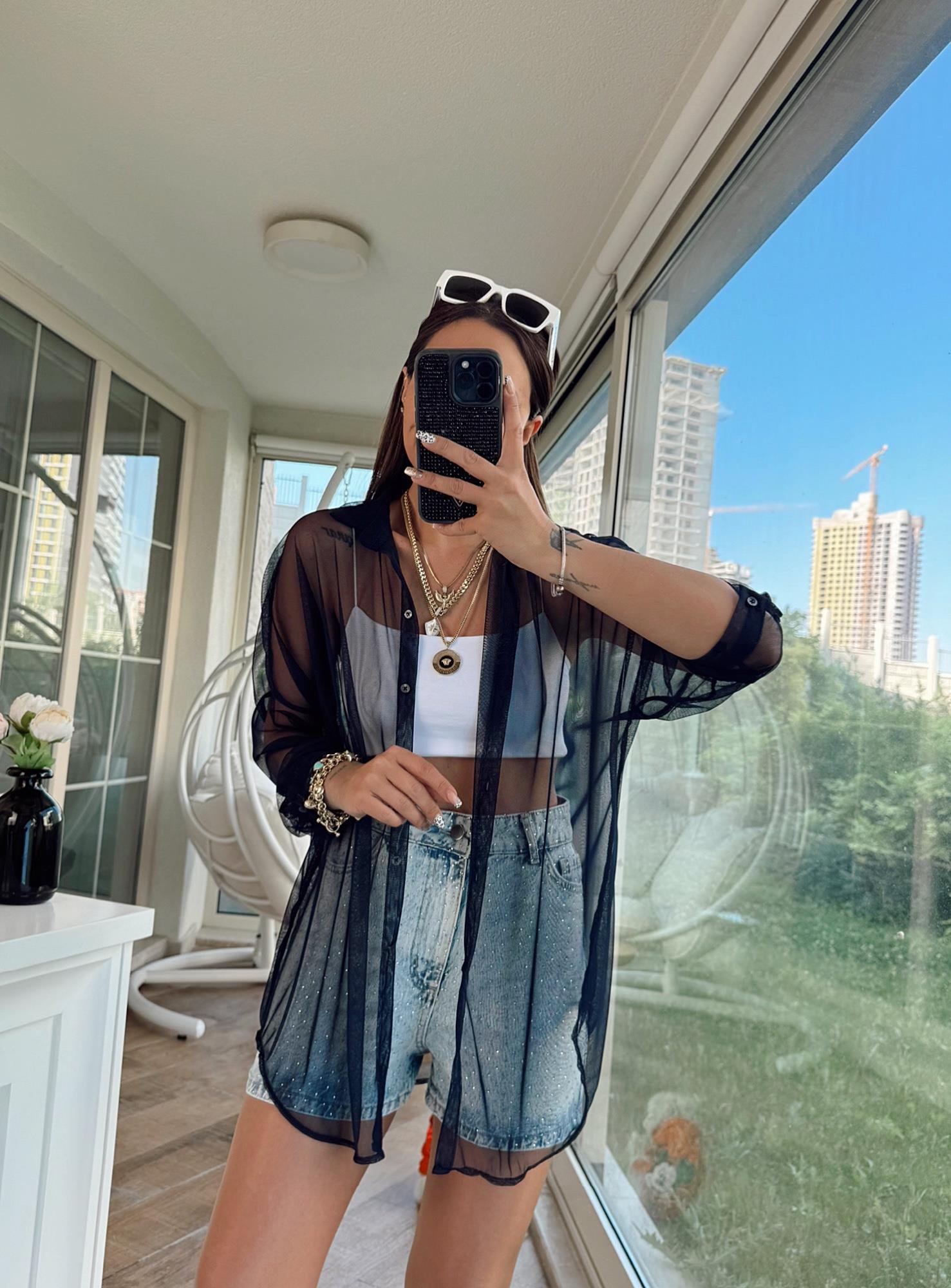 Laci Oversize Tül Gömlek