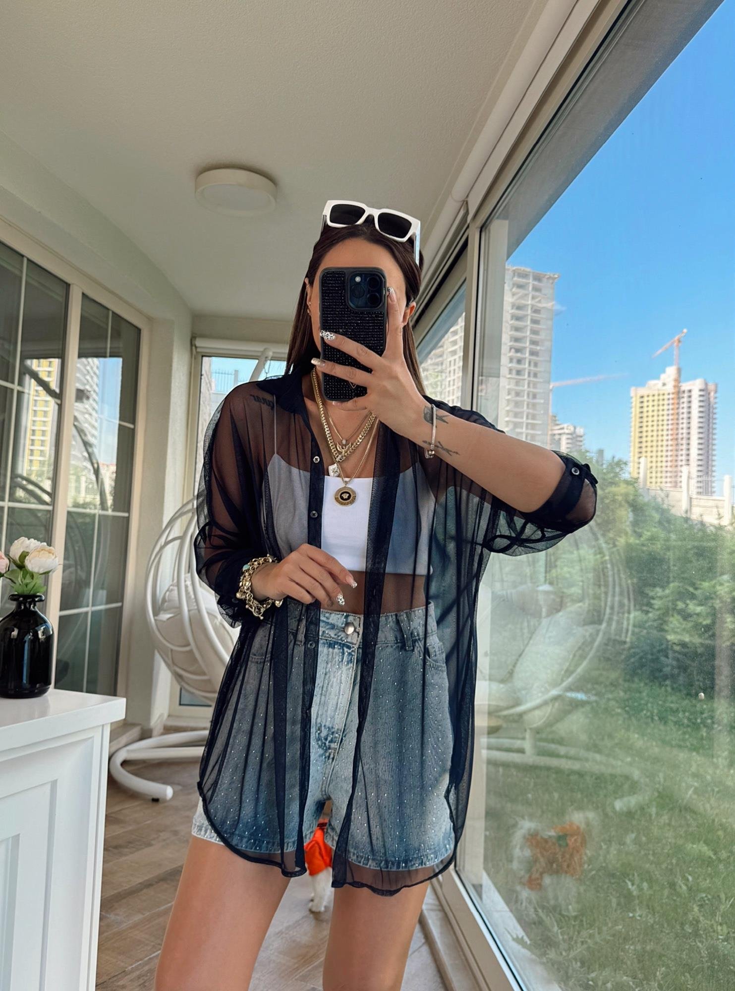 Laci Oversize Tül Gömlek