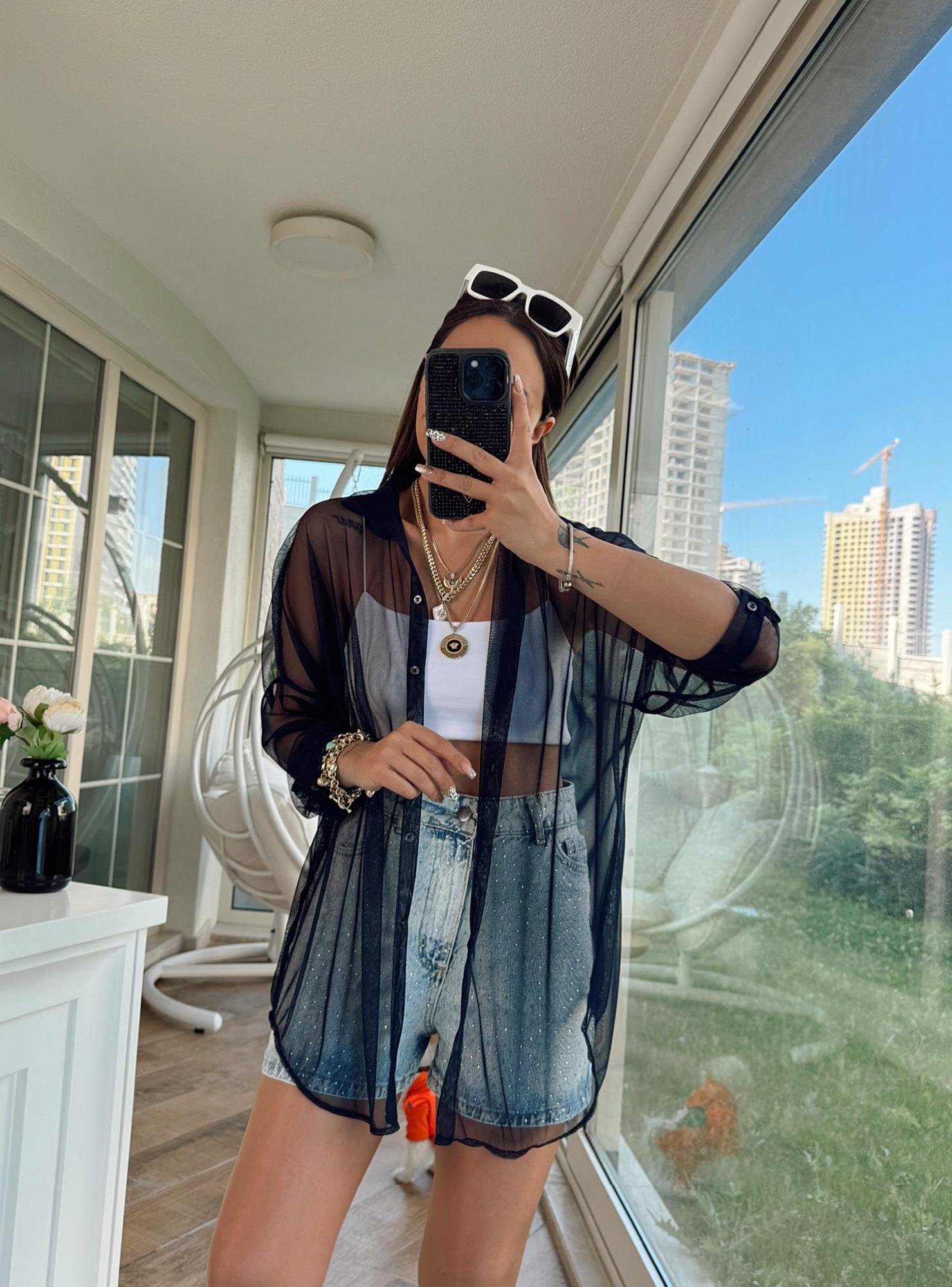Laci Oversize Tül Gömlek
