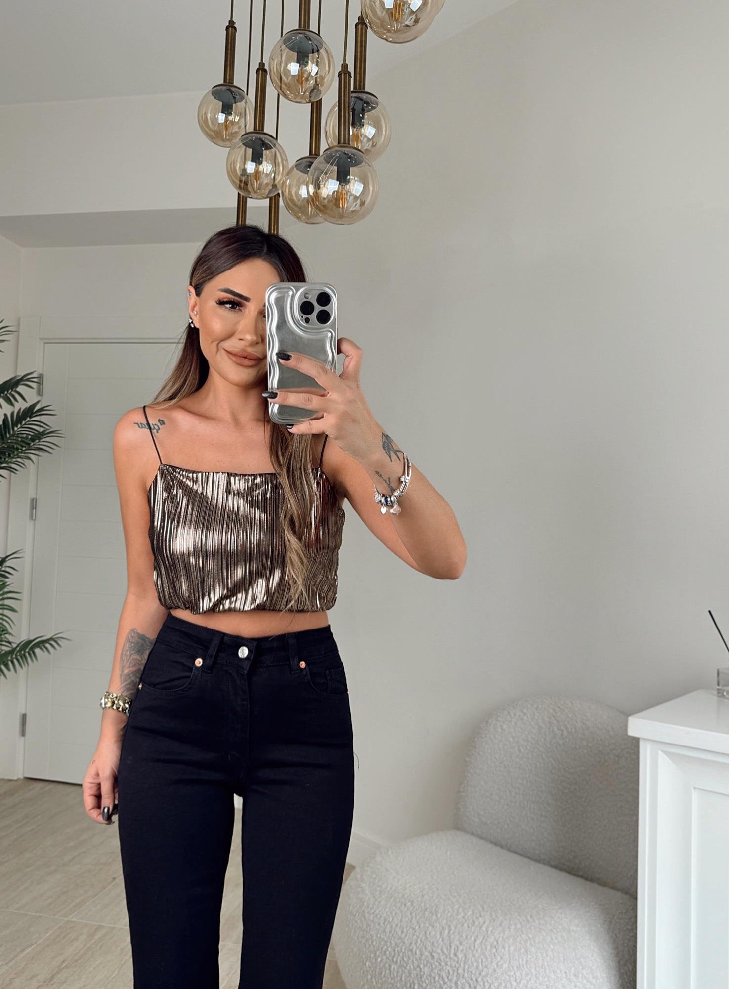 Lastik Askılı Metalik Bakır Crop 