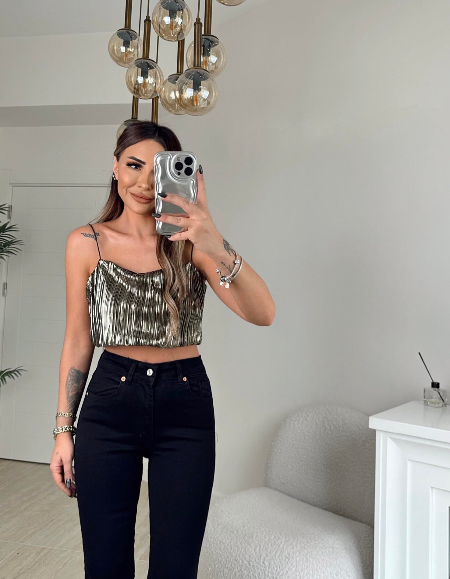 Lastik Askılı Metalik Gold Crop 