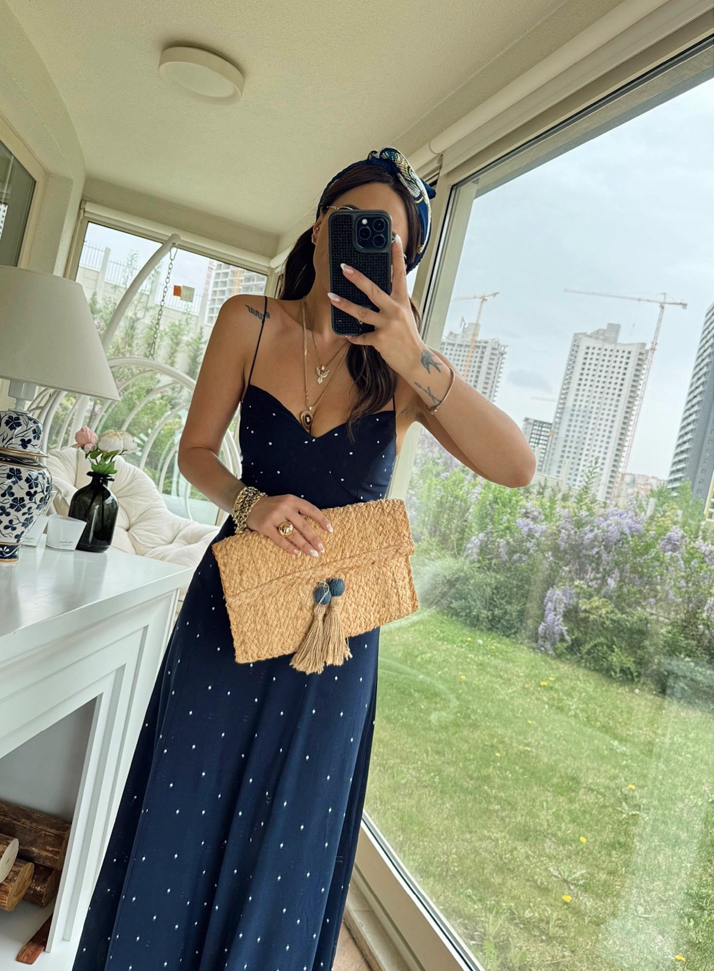 Lastik Askılı Puantiyeli Laci Maxi Elbise