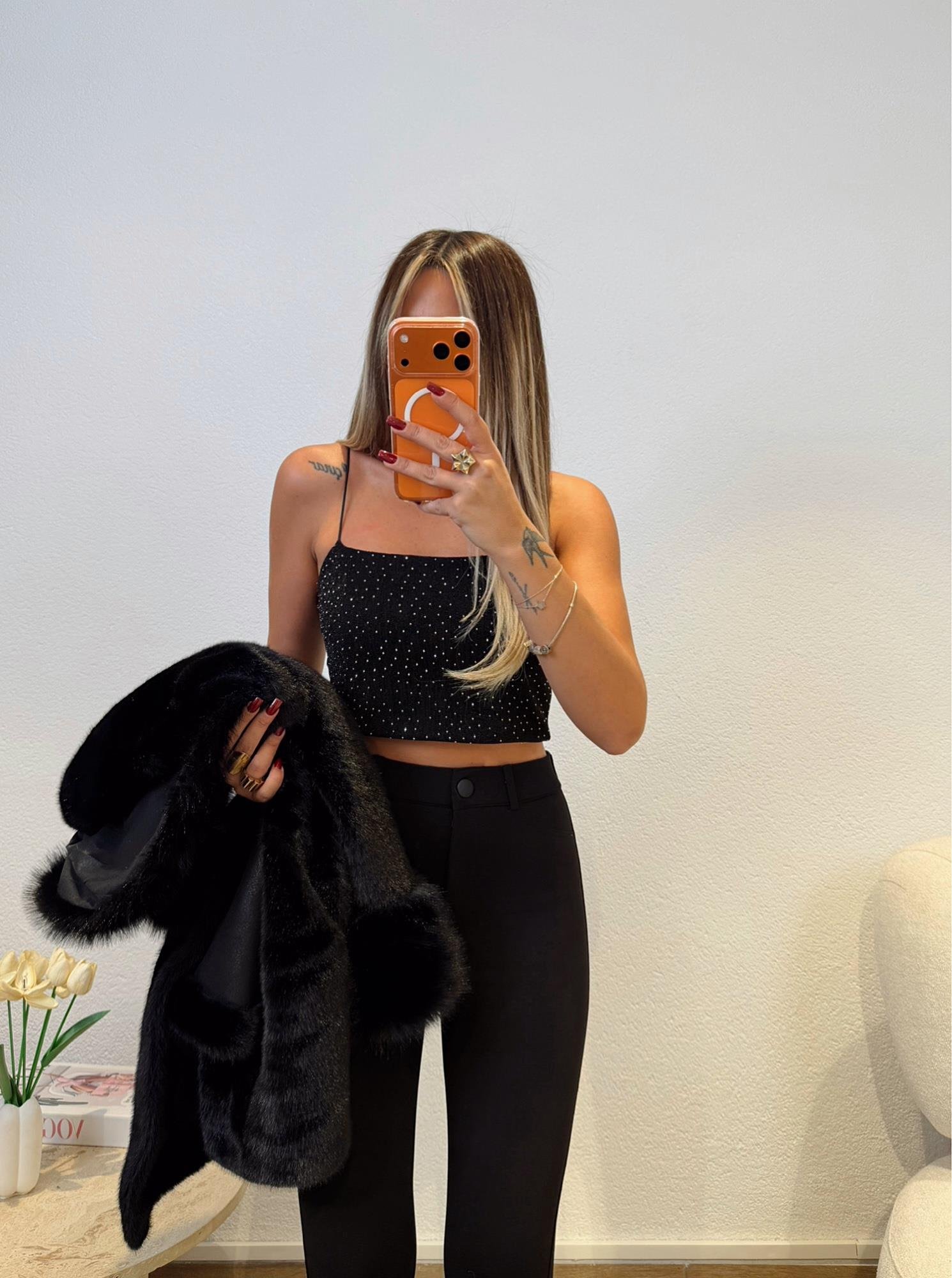 Lastik Askılı Taşlı Crop