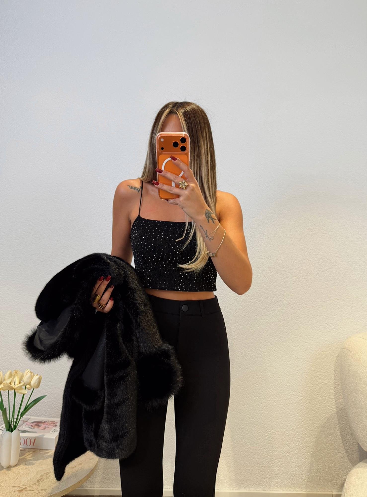 Lastik Askılı Taşlı Crop