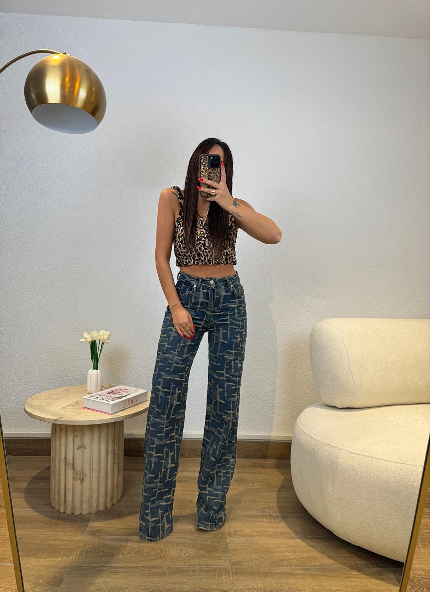 Leopar Desen Askılı Crop
