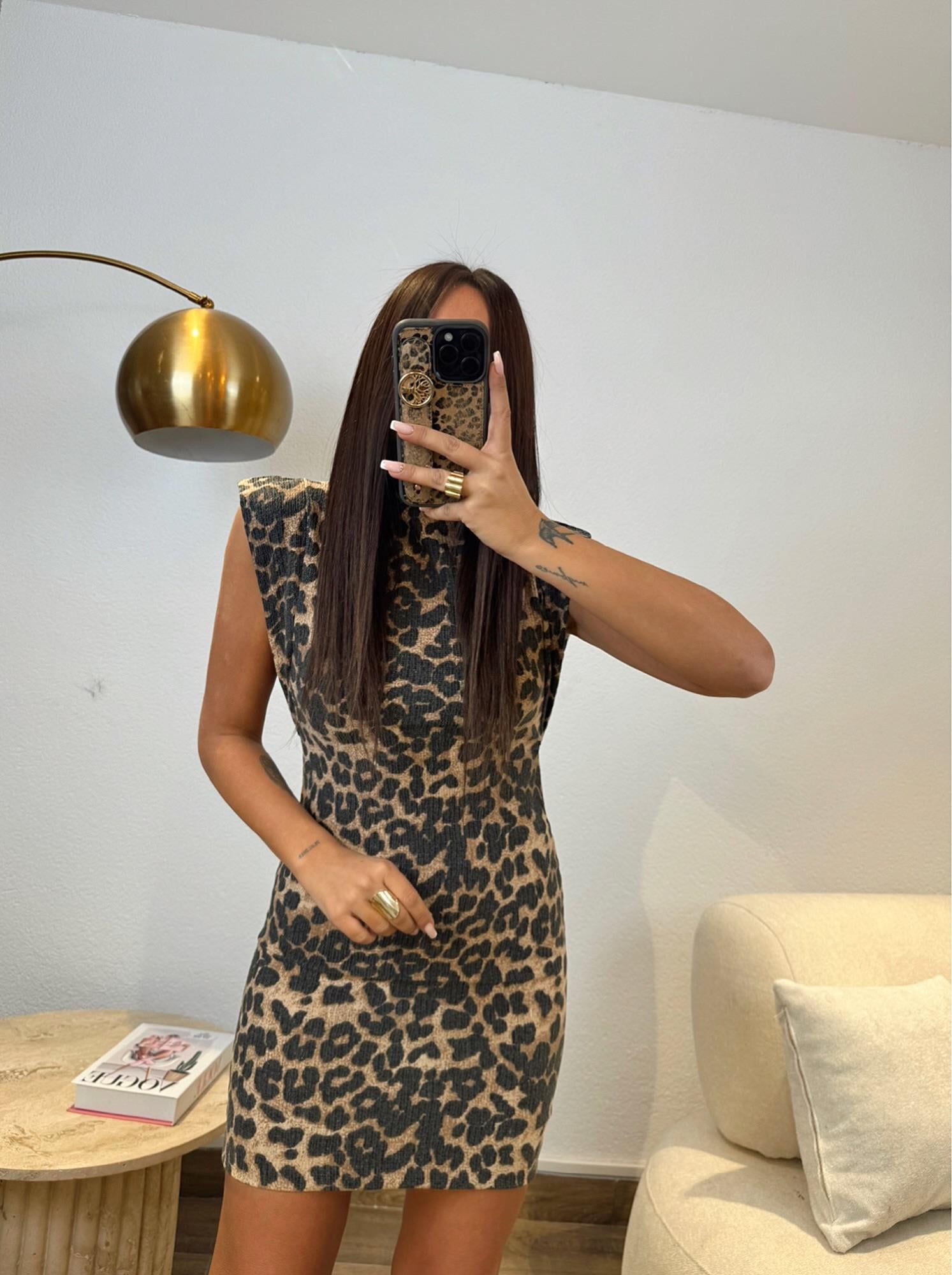 Leopar Desen Balıkçı Yaka Elbise